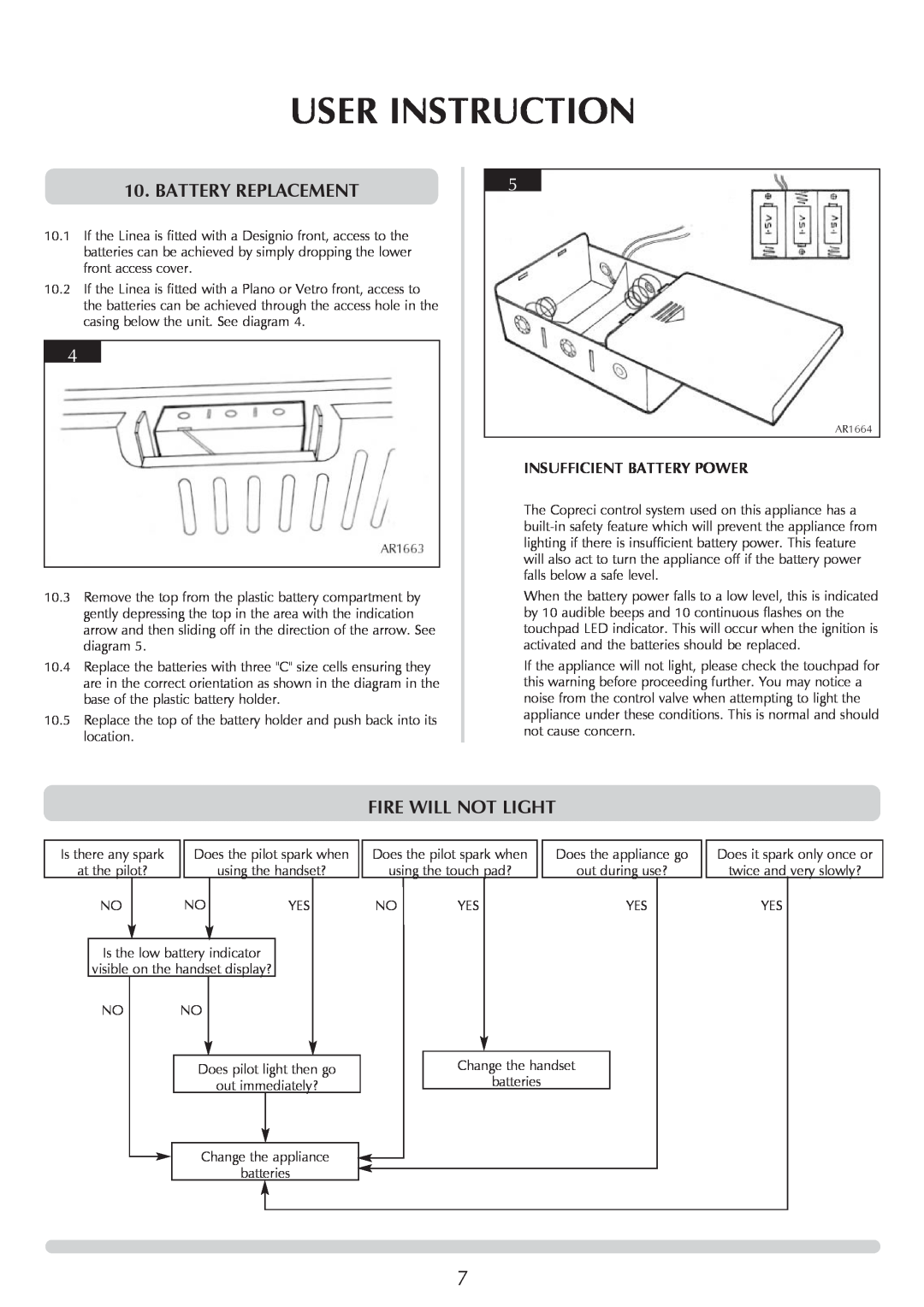 Stovax GAZCO Linea Balanced Flue Convector Fire manual Battery Replacement, Fire Will Not Light, User Instruction 