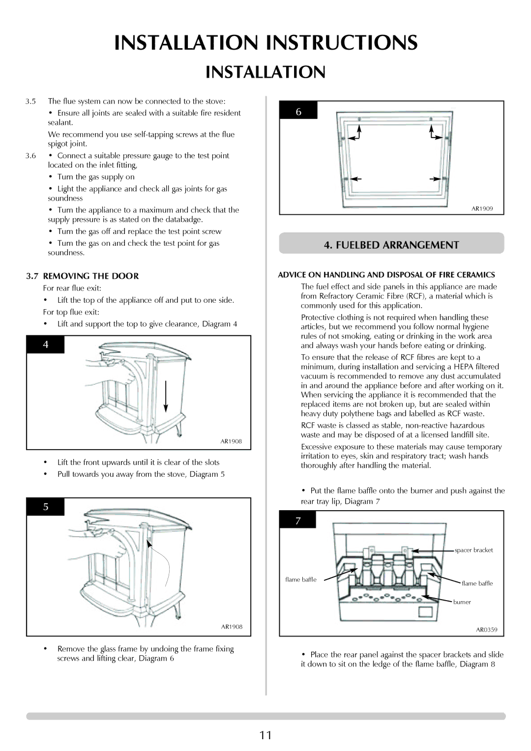 Stovax Huntingdon 30 manual Fuelbed Arrangement, Advice on Handling and Disposal of Fire Ceramics 