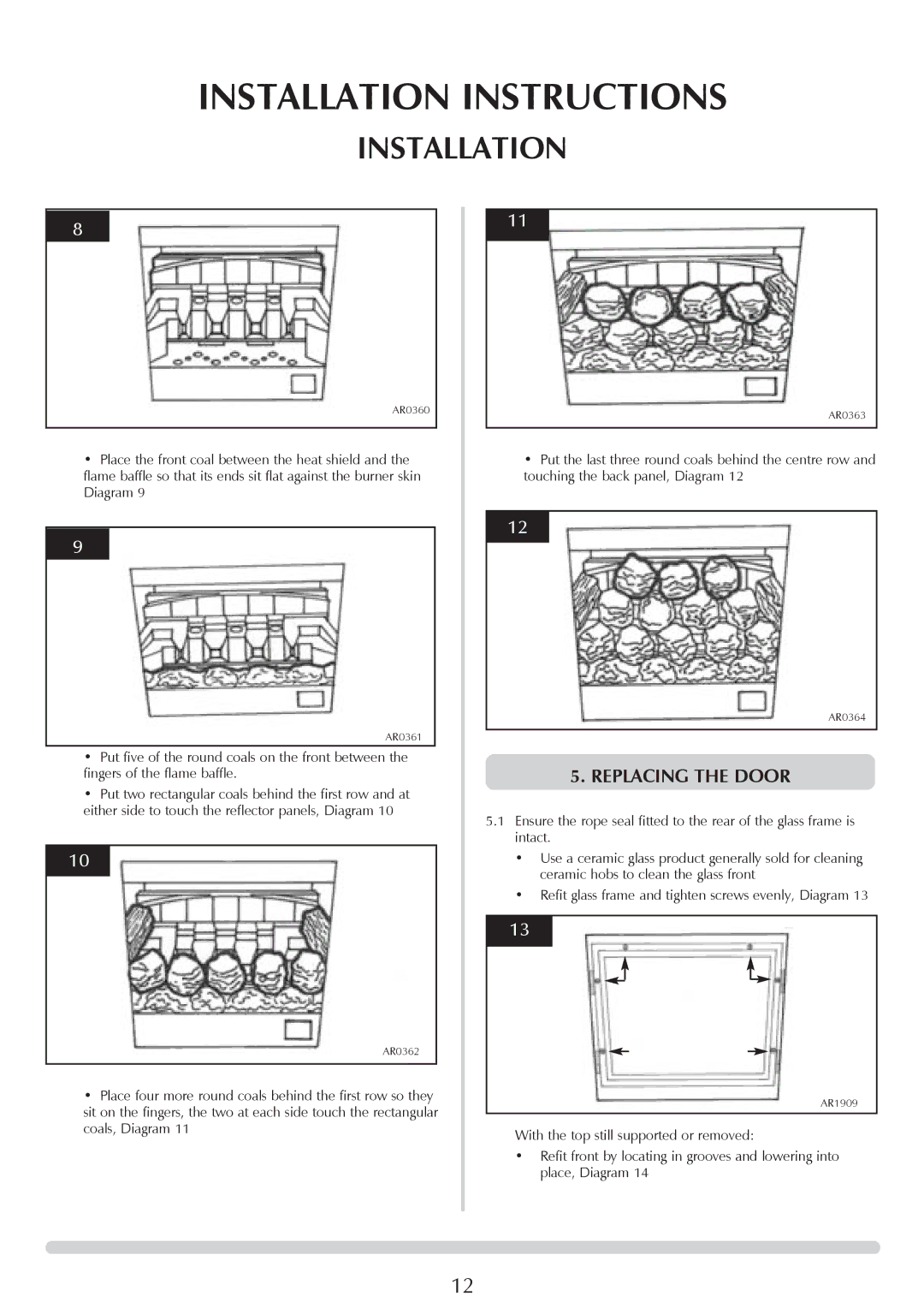 Stovax Huntingdon 30 manual Replacing the Door 