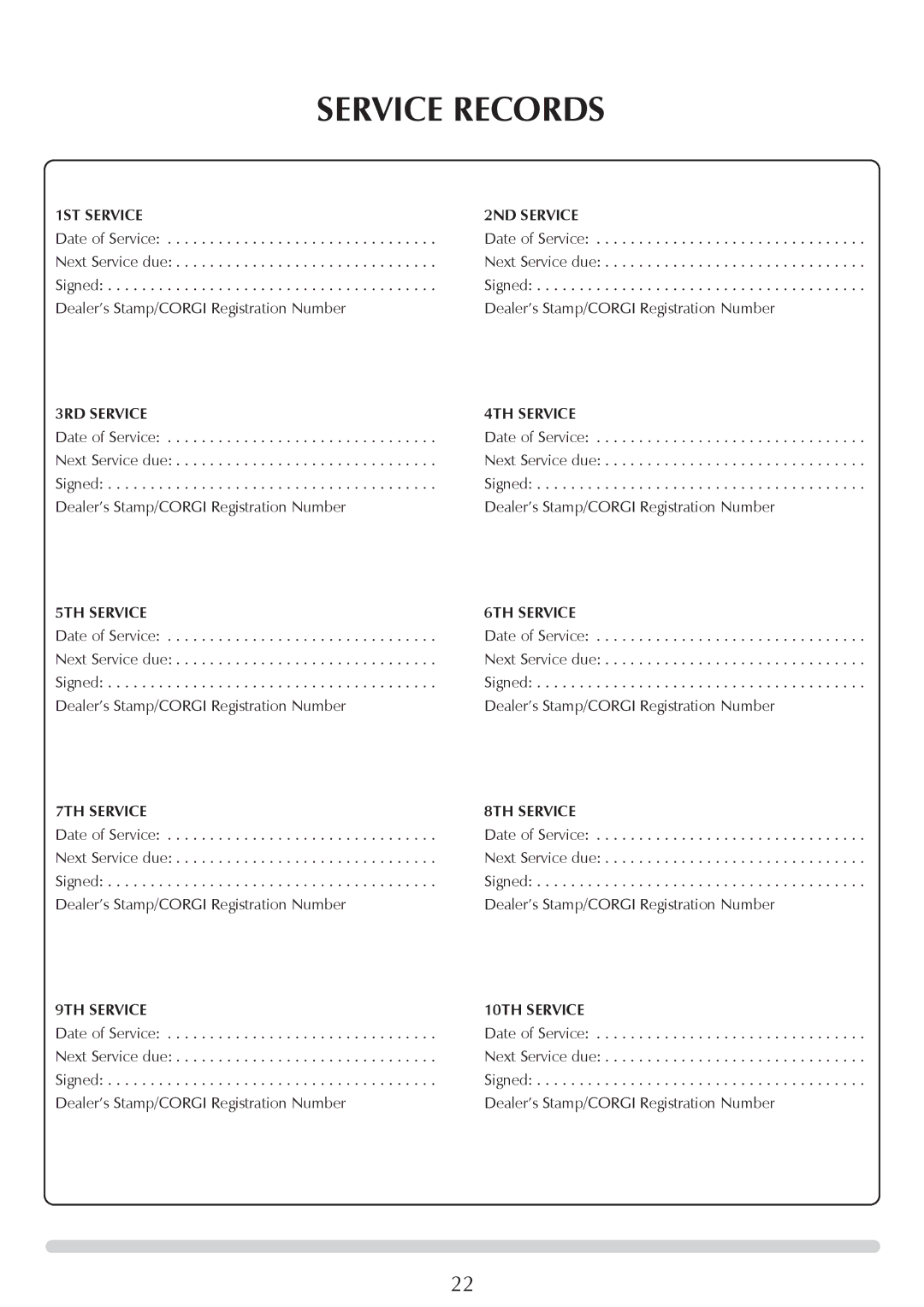 Stovax Huntingdon 30 manual Service Records 