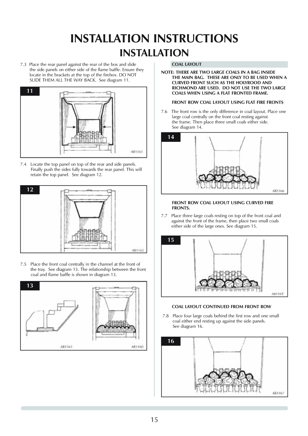 Stovax Logic Hotbox & Convector Fire Coal Layout Front ROW Coal Layout Using Flat Fire Fronts, Coal Layout from Front ROW 