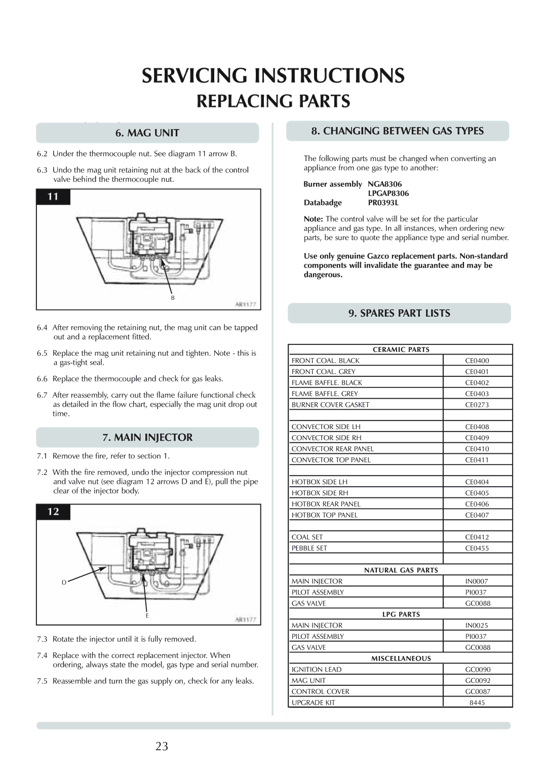 Stovax Logic Hotbox & Convector Fire MAG Unit, Main Injector, Changing Between GAS Types, Spares Part Lists, LPGAP8306 