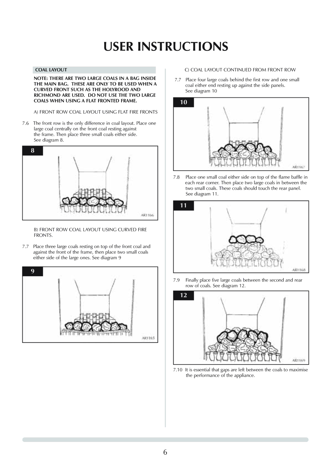 Stovax Logic Hotbox & Convector Fire manual Front ROW Coal Layout Using Flat Fire Fronts, Coal Layout from Front ROW 