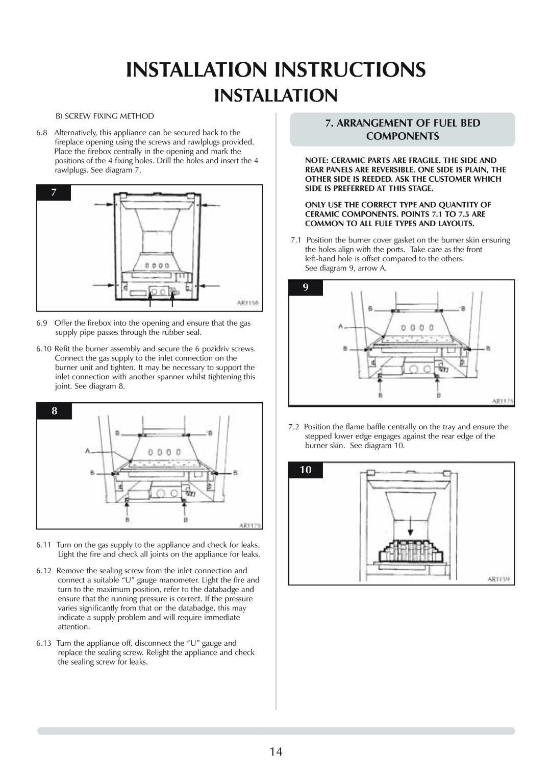 Stovax Logic Hotbox & Convector Fire Installation Instructions, Arrangement Of Fuel Bed Components, Bscrew Fixing Method 