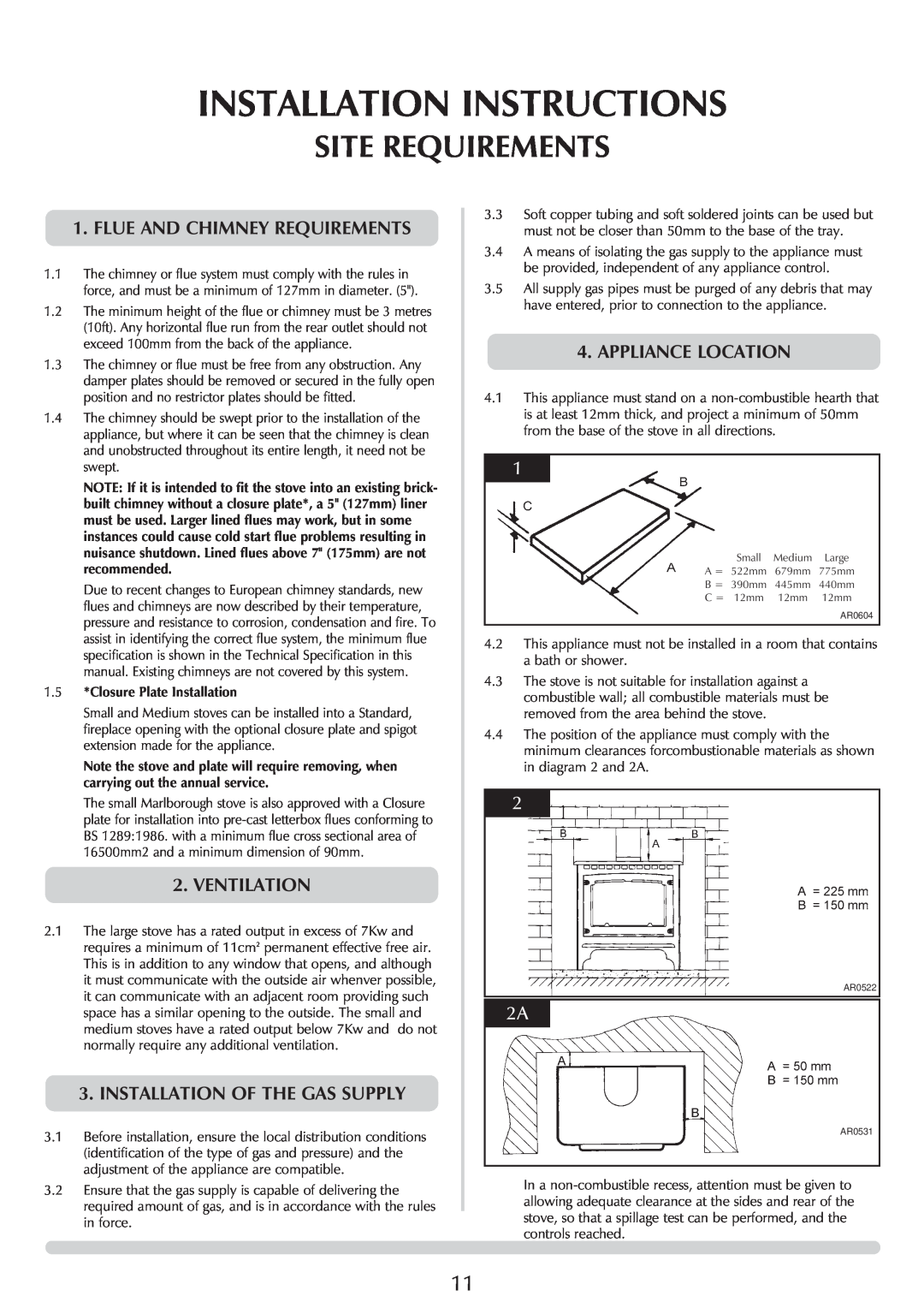 Stovax Stockton 8573, P8564, P8574 Site Requirements, Installation Instructions, Flue And Chimney Requirements, Ventilation 