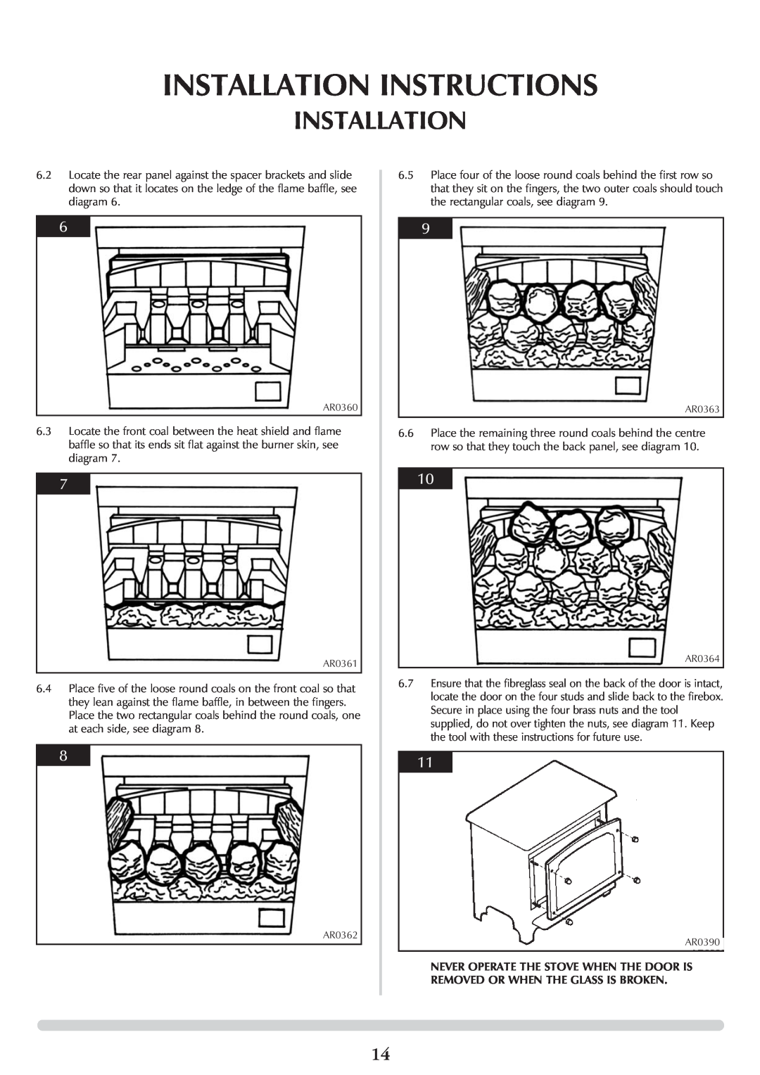 Stovax P8568 Installation Instructions, Never Operate The Stove When The Door Is, Removed Or When The Glass Is Broken 