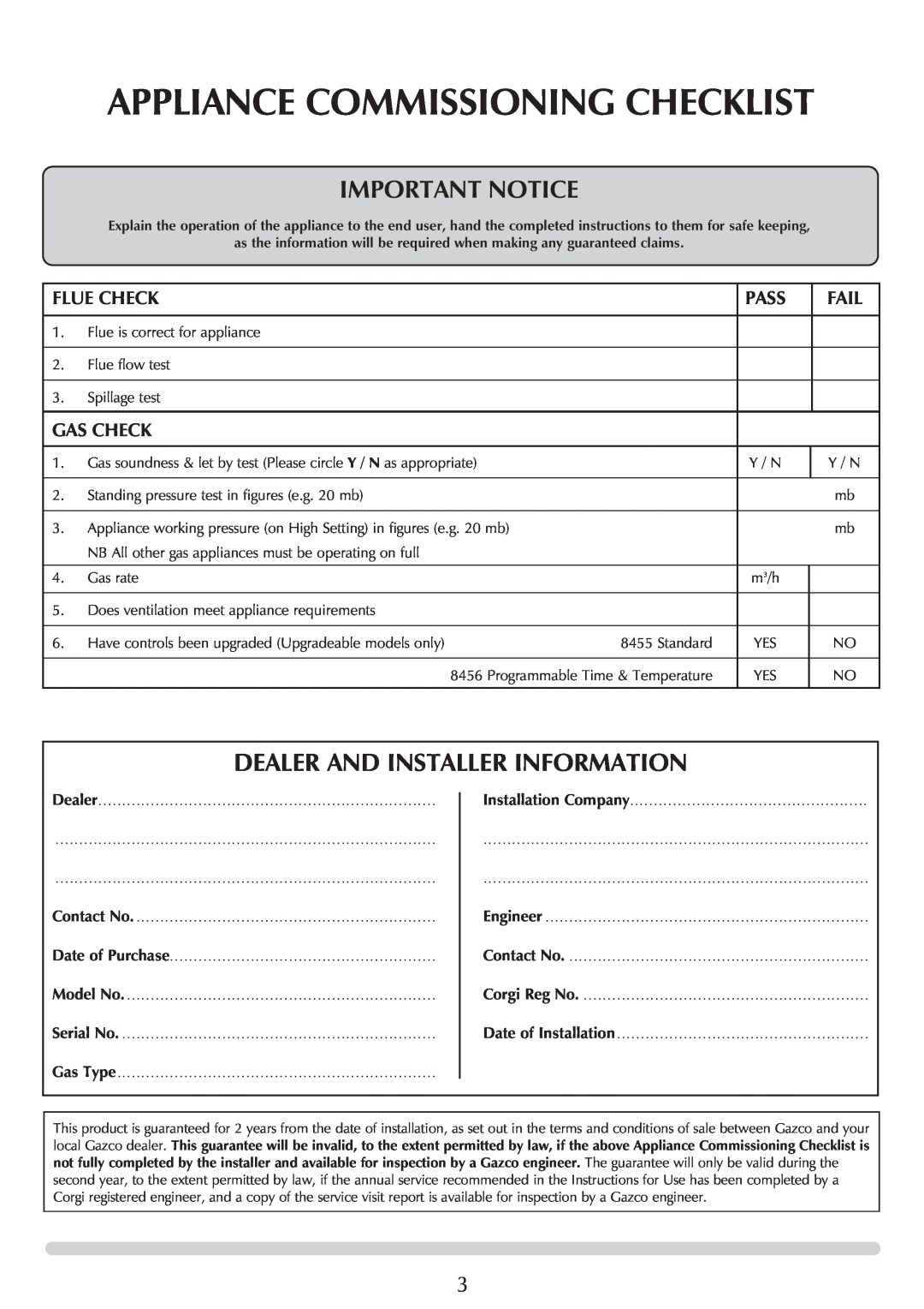 Stovax P8574, Marlborough 8560, P8564 Appliance Commissioning Checklist, Important Notice, Dealer And Installer Information 