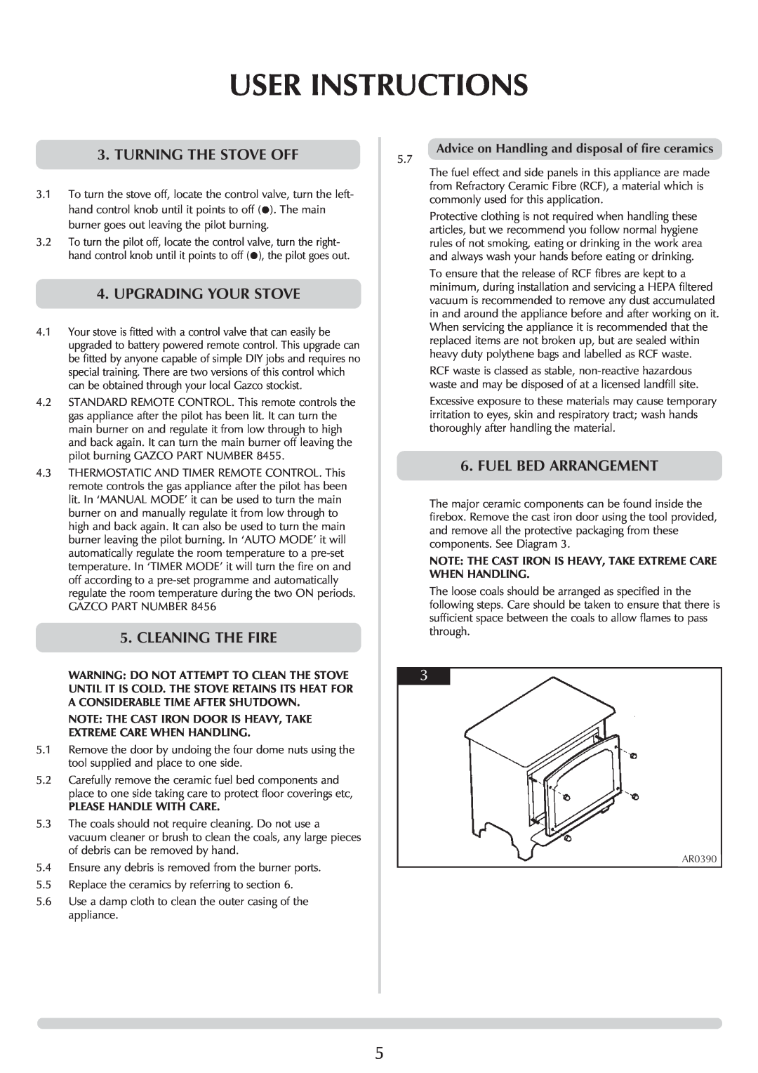 Stovax P8564 User Instructions, Turning The Stove Off, Upgrading Your Stove, Cleaning The Fire, Fuel Bed Arrangement 