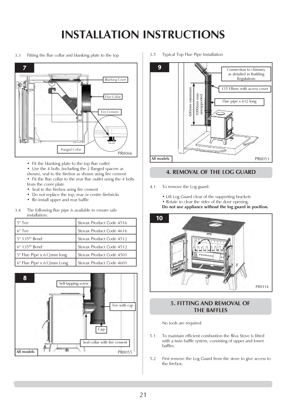 Stovax Large Wood & Multi-fuel manual Removal of the LOG Guard, Fitting and Removal of the Baffles, PR8066 