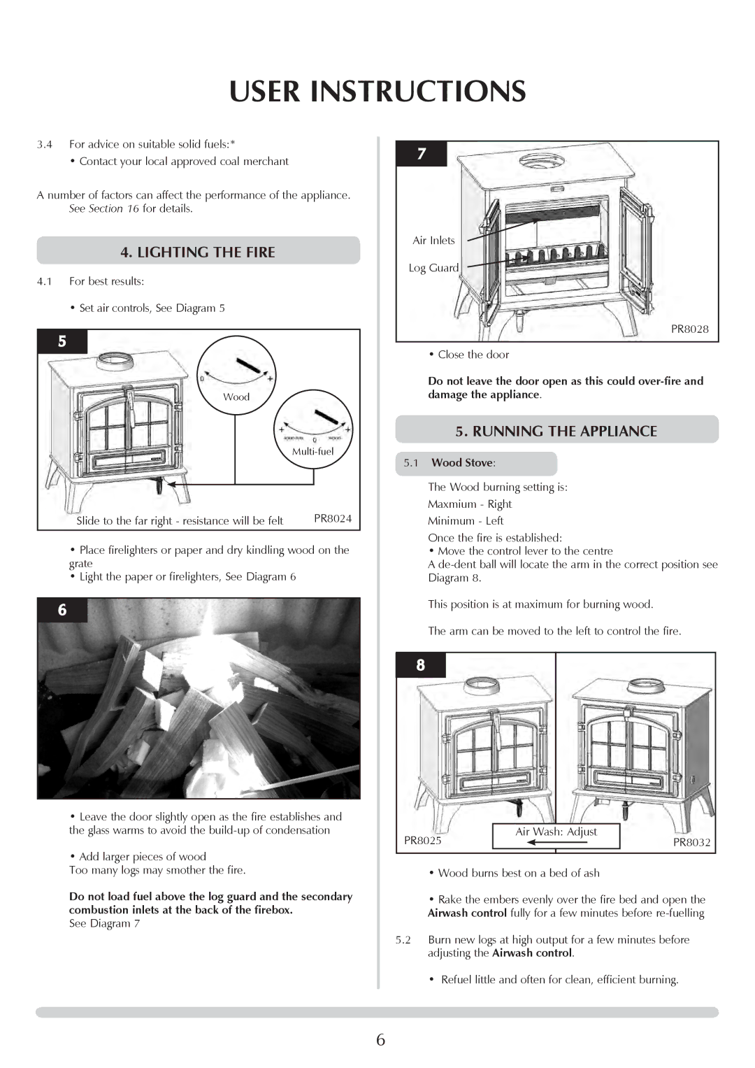 Stovax Small Wood & Multi-fuel Lighting the fire, Running The appliance, For best results Set air controls, See Diagram 