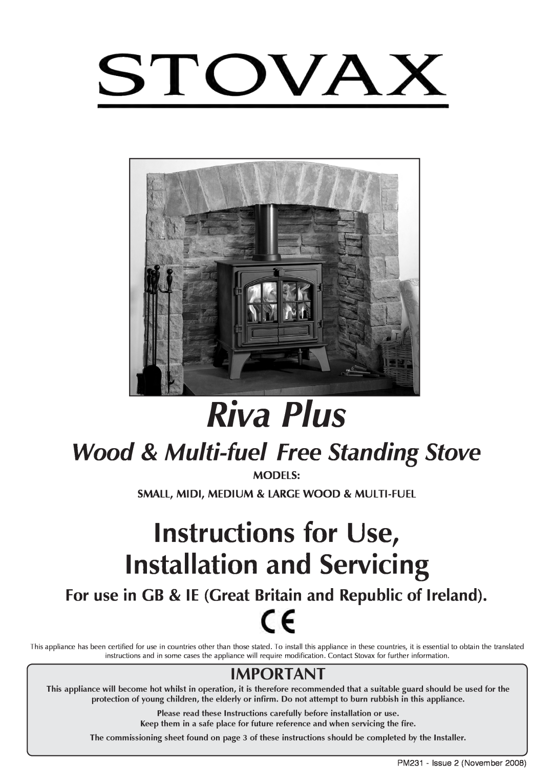Stovax Large Wood & Multi-fuel manual Models, Small, Midi, Medium & Large Wood & Multi-Fuel, Riva Plus 
