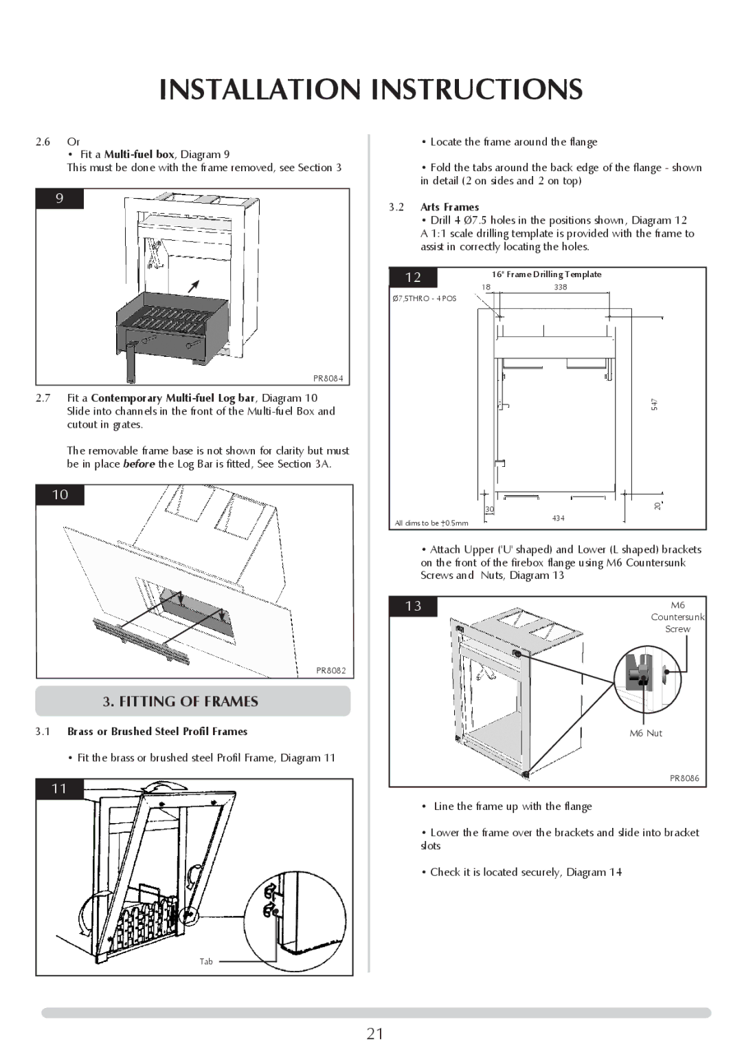 Stovax Open Log Burning Convector Fireboxes manual Fitting of Frames, Brass or Brushed Steel Profil Frames, Arts Frames 