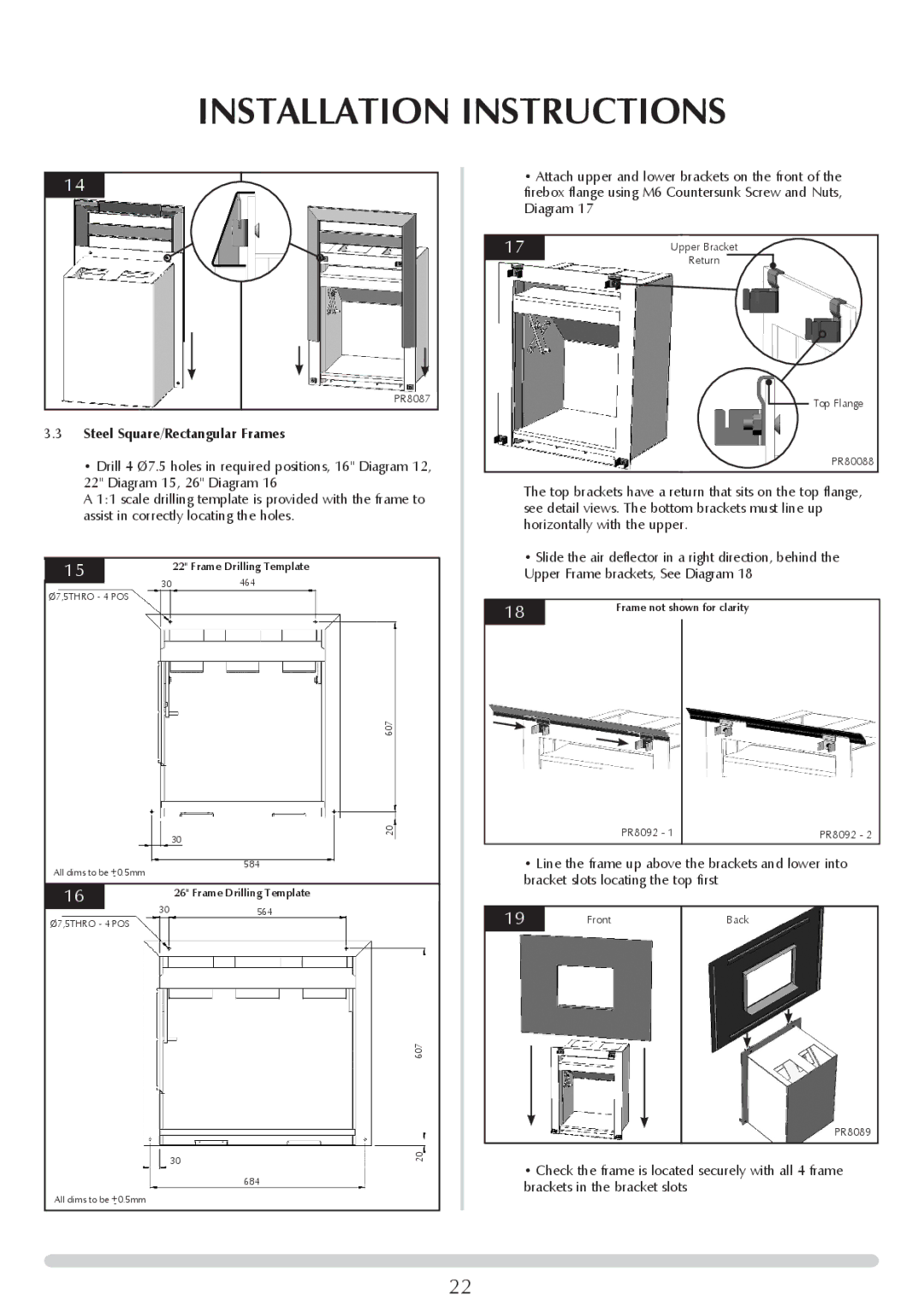 Stovax Open Log Burning Convector Fireboxes manual Steel Square/Rectangular Frames 