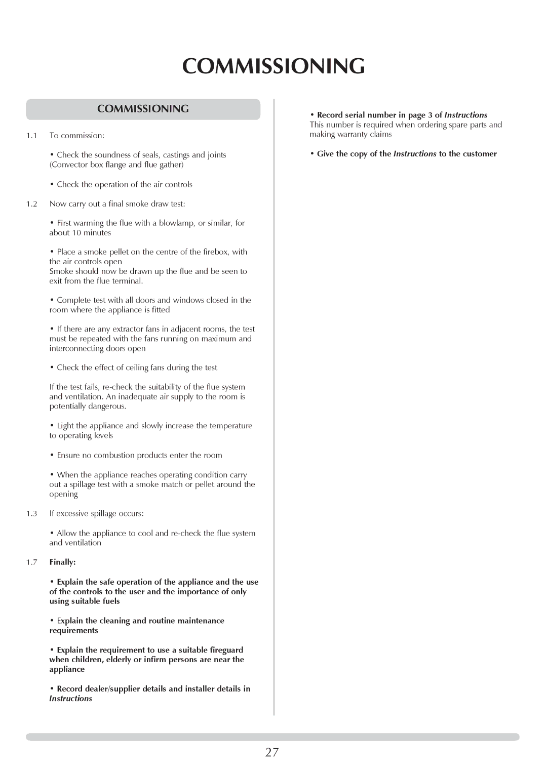 Stovax Open Log Burning Convector Fireboxes manual Commissioning 