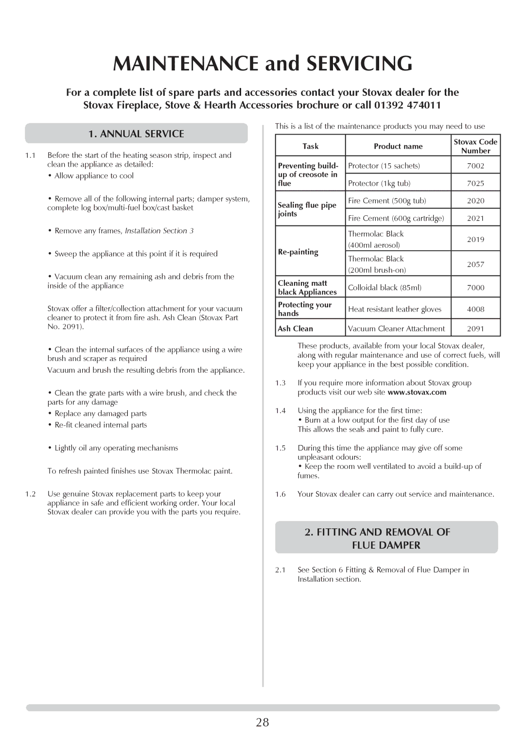 Stovax Open Log Burning Convector Fireboxes manual Annual Service 