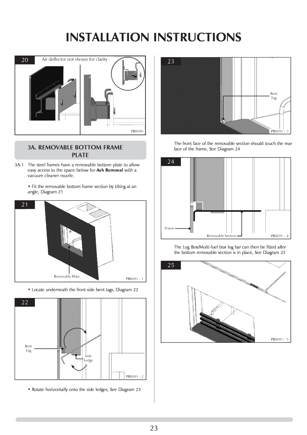Stovax Open Log Burning Convector Fireboxes manual 3A. Removable bottom Frame plate, Installation Instructions 
