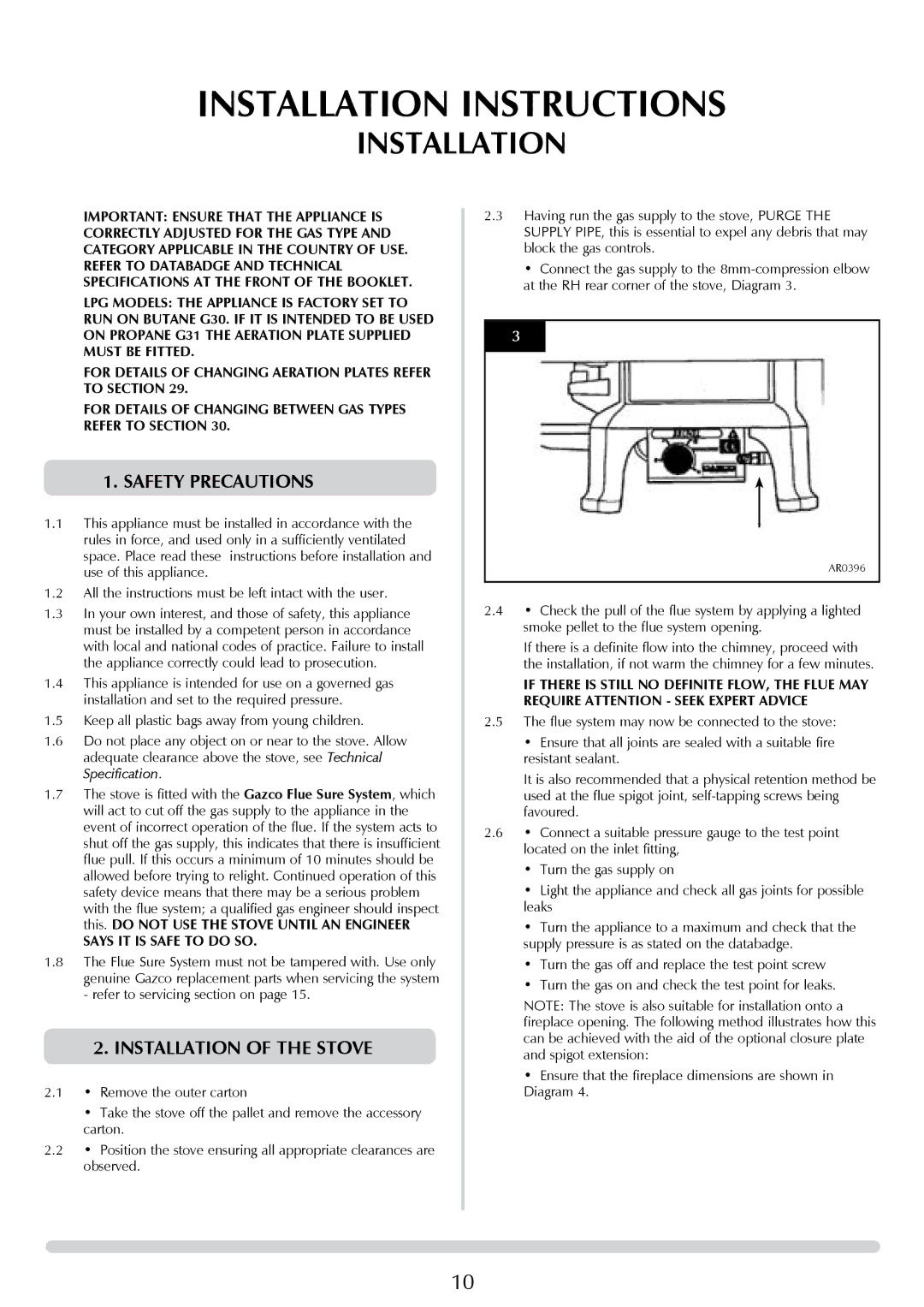 Stovax P8050 manual Safety precautions, Installation of the stove 