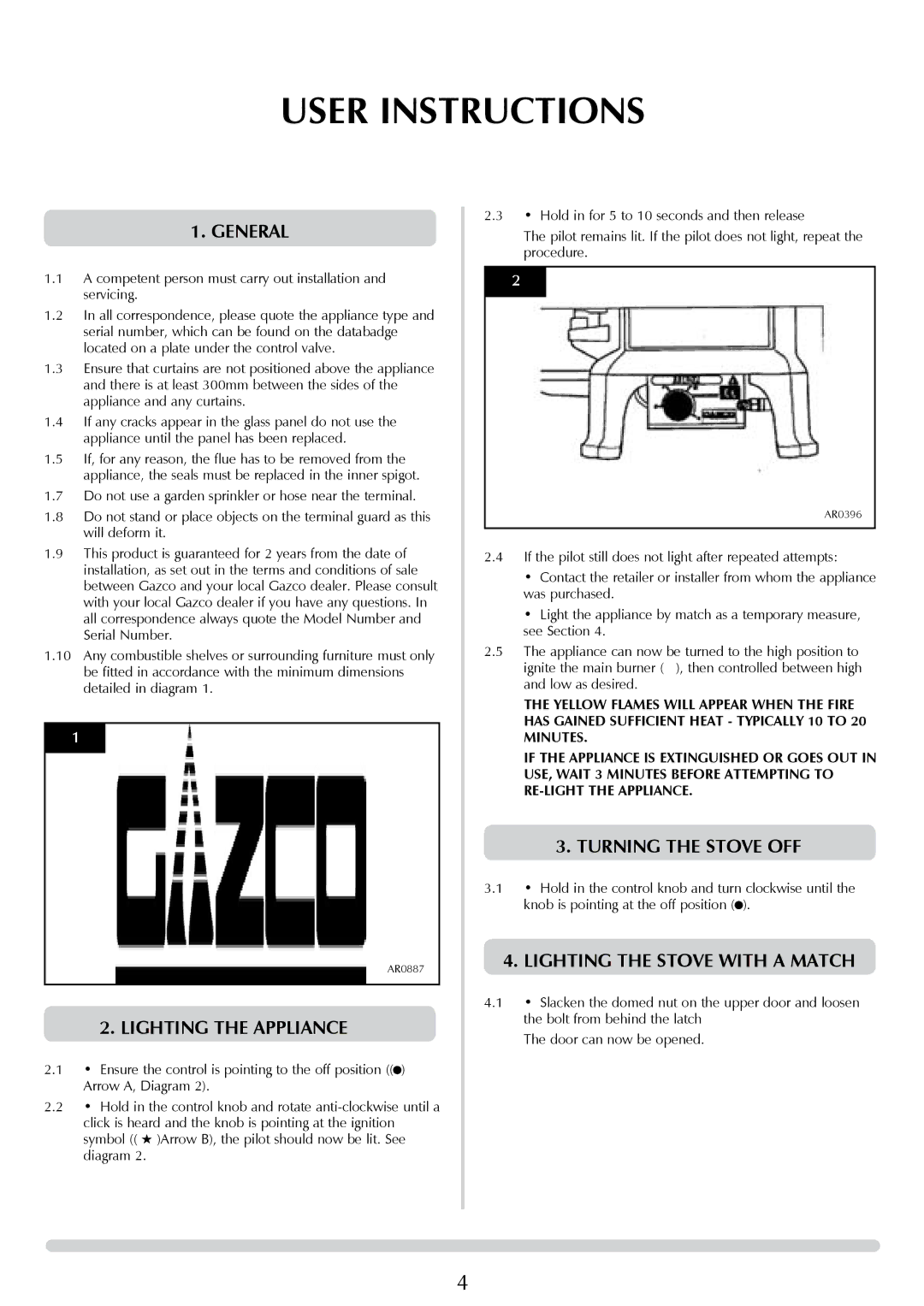 Stovax P8050 User Instructions, General, Lighting the appliance, Turning the stove off, Lighting the Stove with a Match 