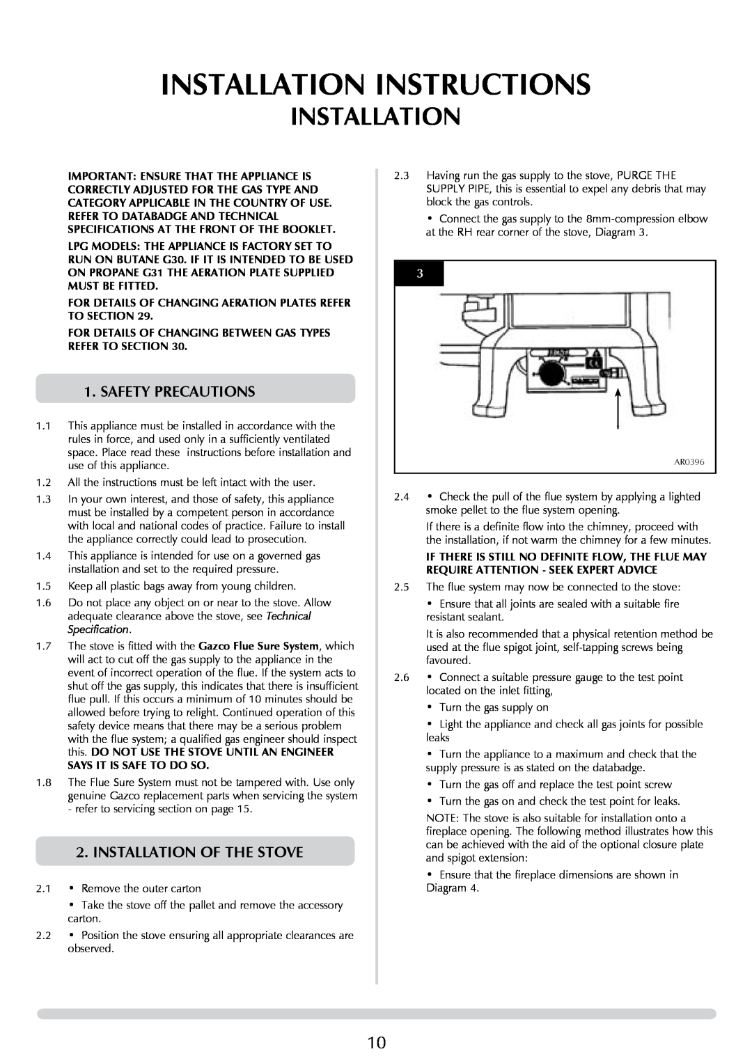 Stovax P8050 manual Installation Instructions, safety precautions, installation of the stove 