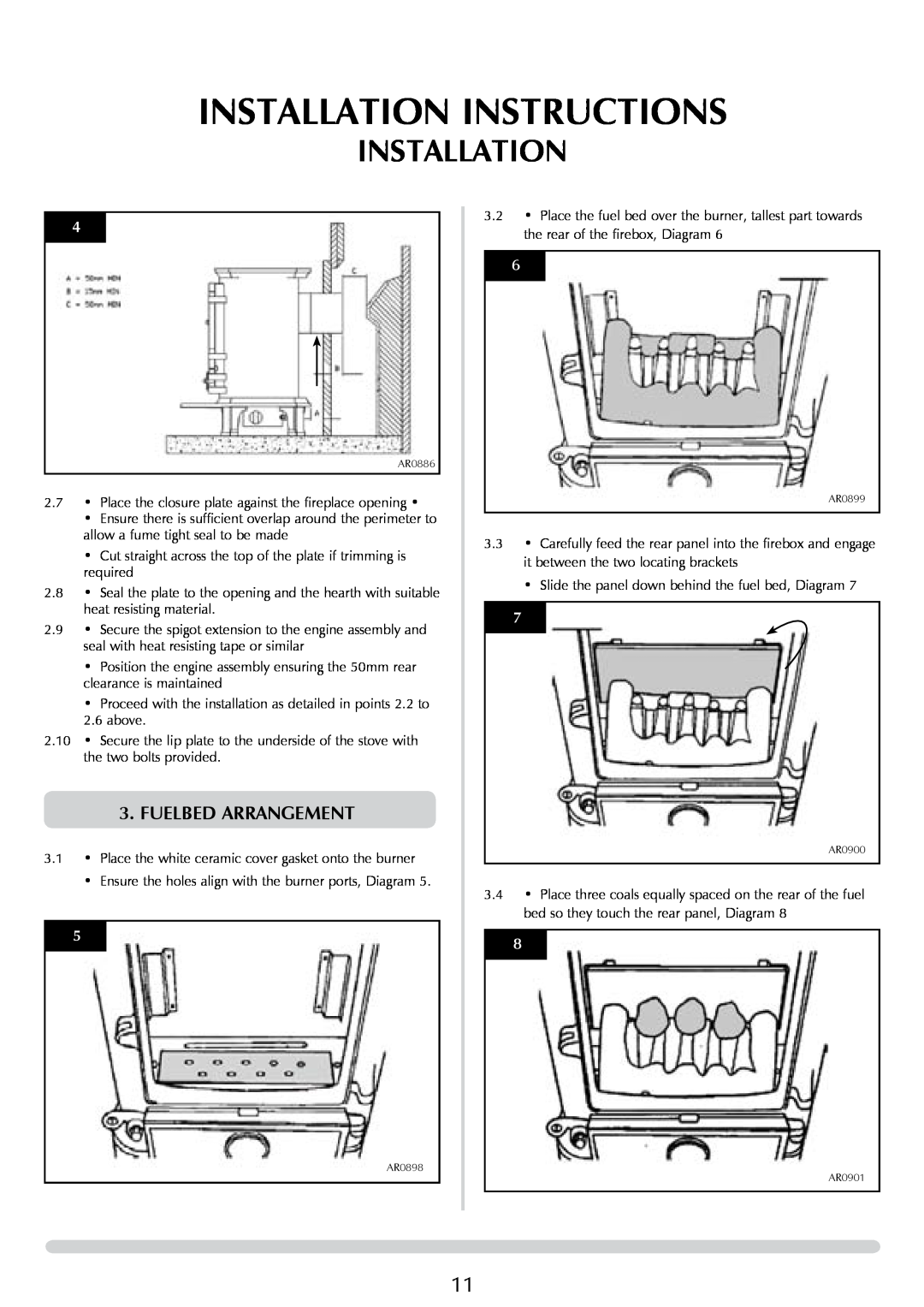 Stovax P8050 manual Installation Instructions, Fuelbed Arrangement 