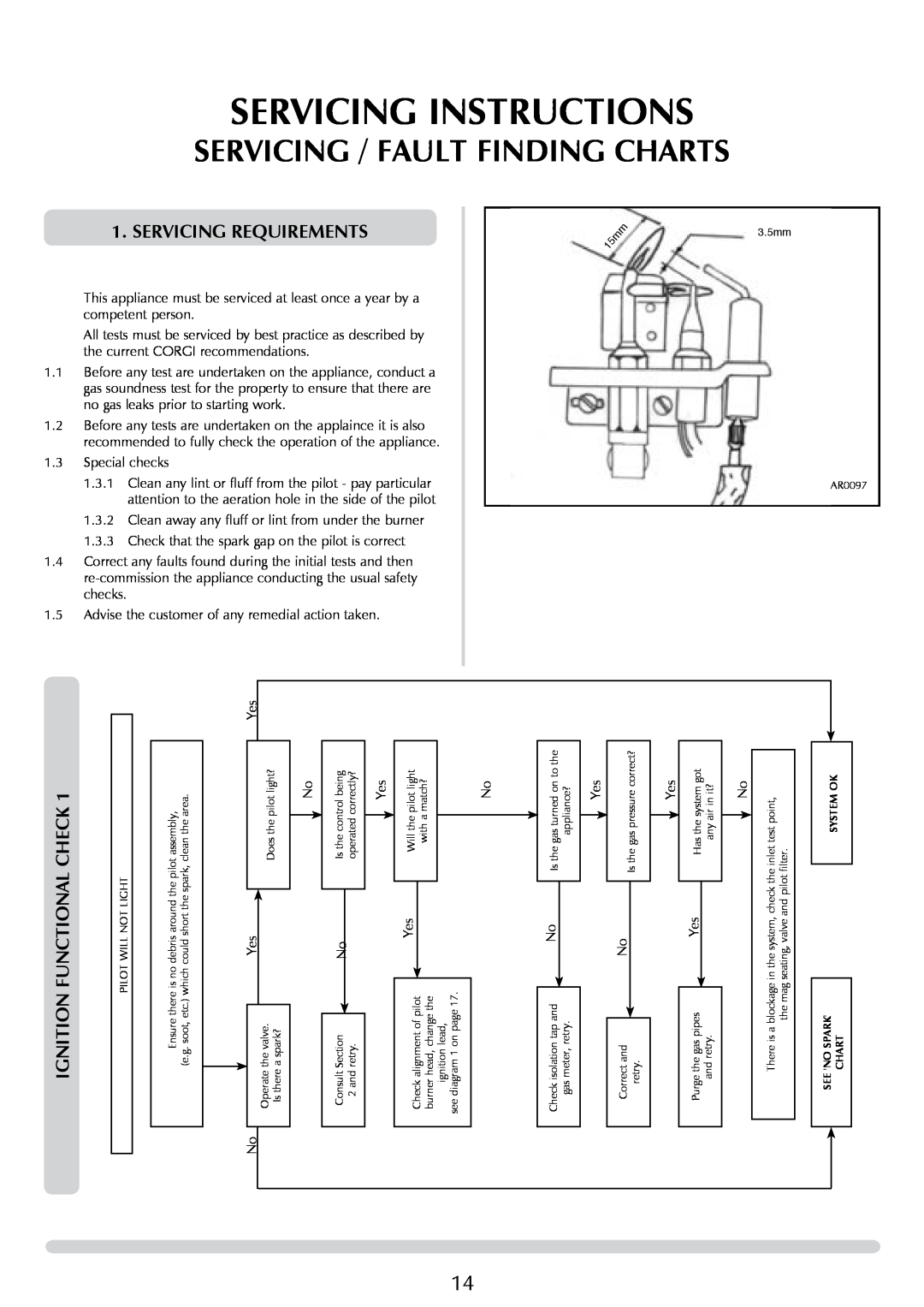 Stovax P8050 manual Servicing Instructions, Servicing / Fault Finding Charts 