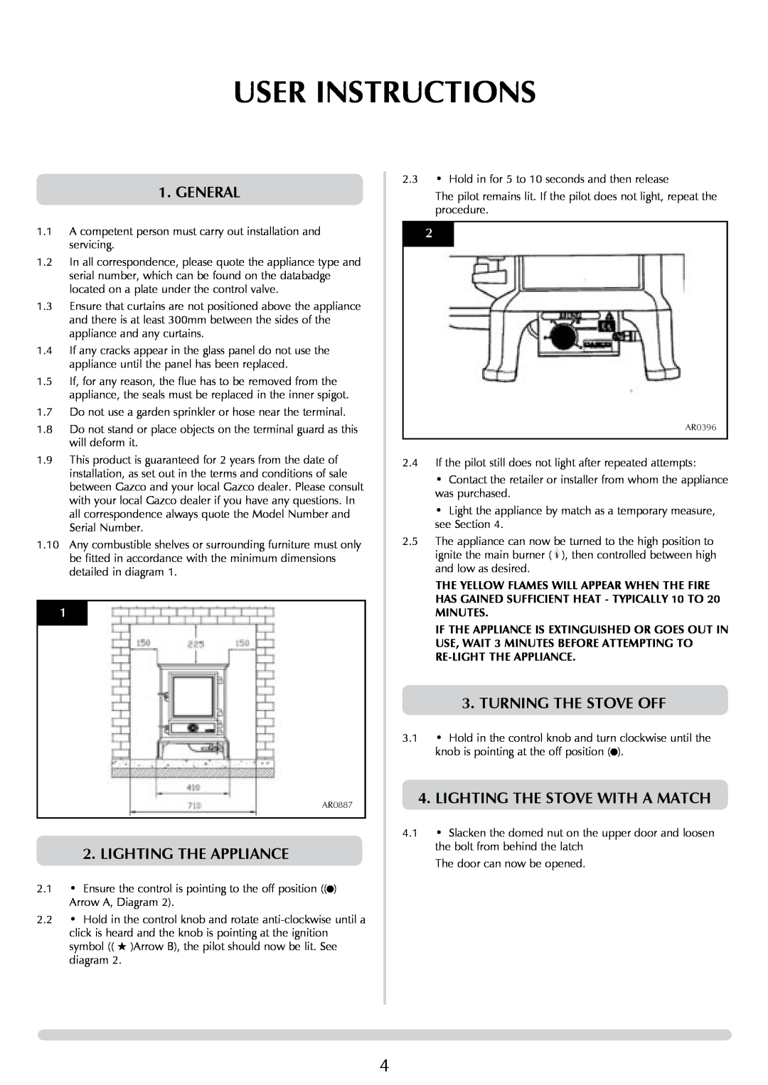 Stovax P8050 User Instructions, general, lighting the appliance, turning the stove off, Lighting The Stove With A Match 
