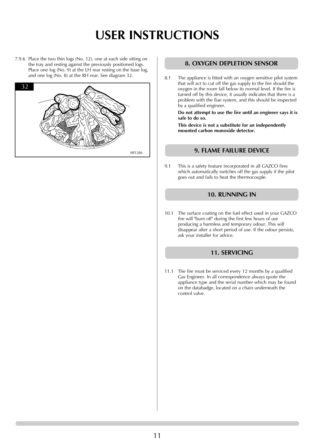 Stovax (P)8143**UC, (P)8120**UC, (P)8136**UC, (P)8144**UC Oxygen Depletion Sensor, Flame Failure Device, Running, Servicing 