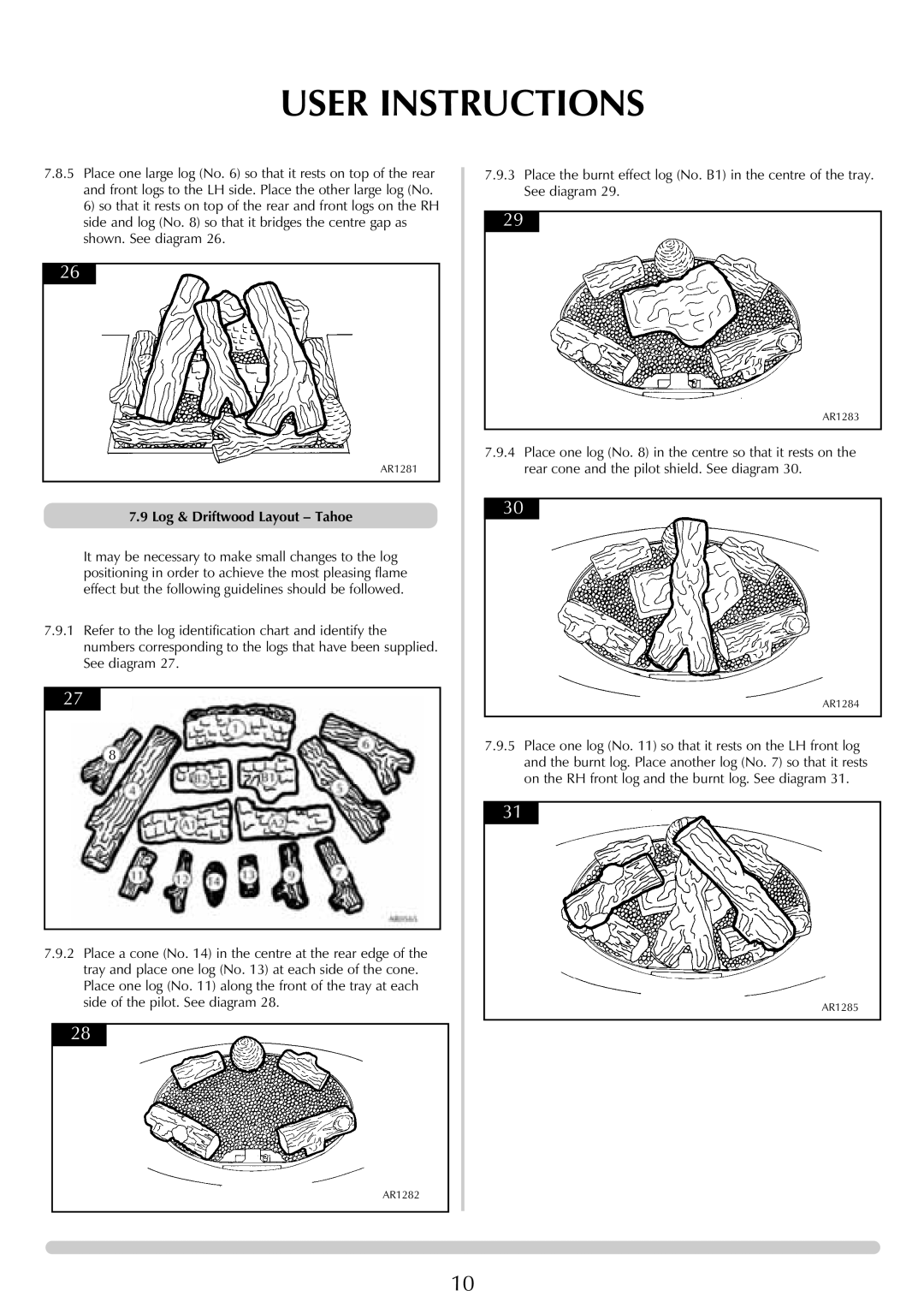 Stovax (P)8135, (P)8143, (P)8119, (P)8127, (P)8136, (P)8144, (P)8120, (P)8128 manual Log & Driftwood Layout Tahoe 