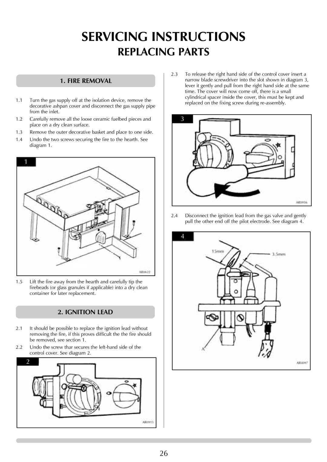 Stovax (P)8135, (P)8143, (P)8119, (P)8127, (P)8136, (P)8144, (P)8120, (P)8128 Replacing Parts, Fire Removal, Ignition Lead 