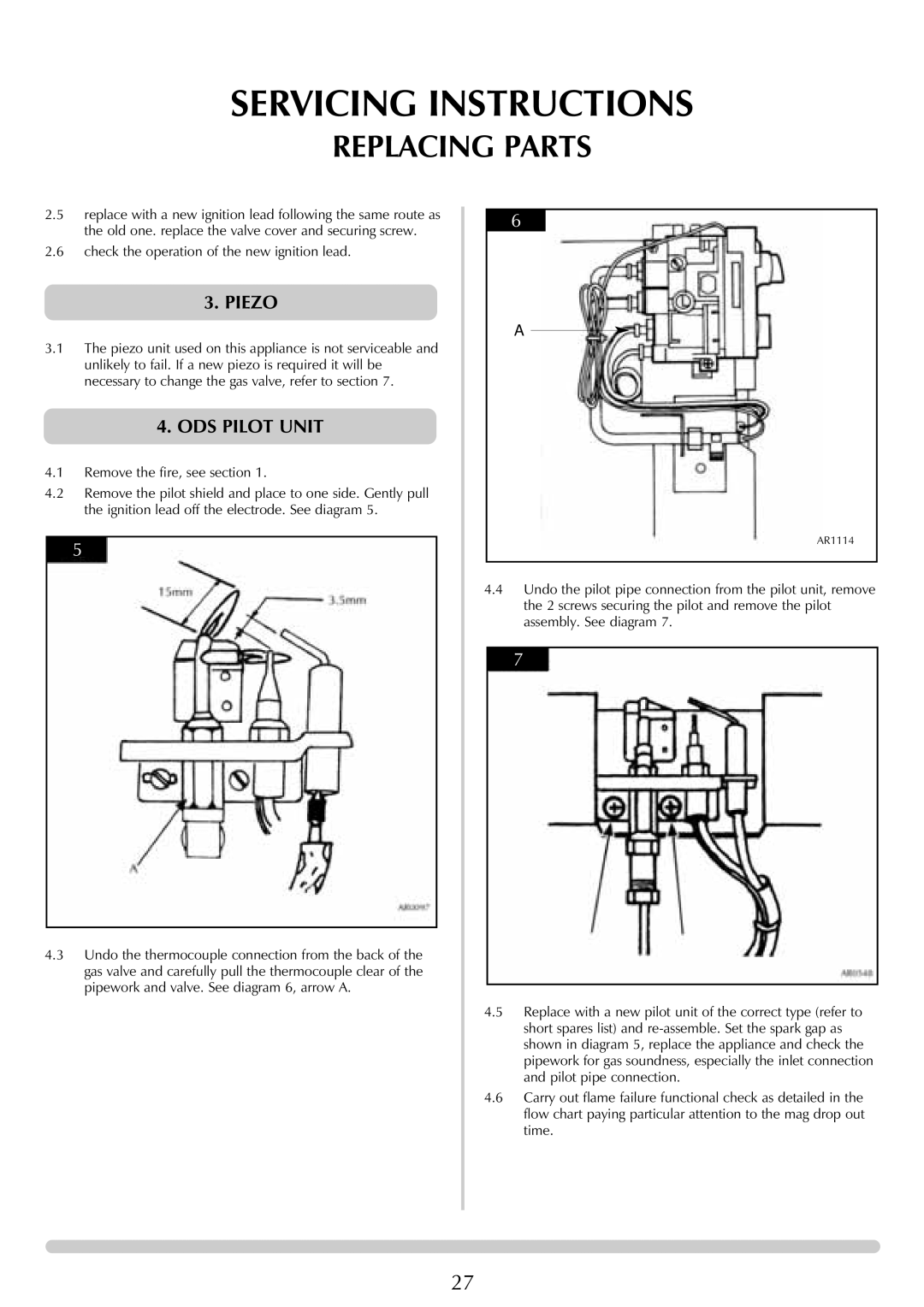 Stovax (P)8135, (P)8143, (P)8119, (P)8127, (P)8136, (P)8144, (P)8120, (P)8128 manual Piezo, ODS Pilot Unit 