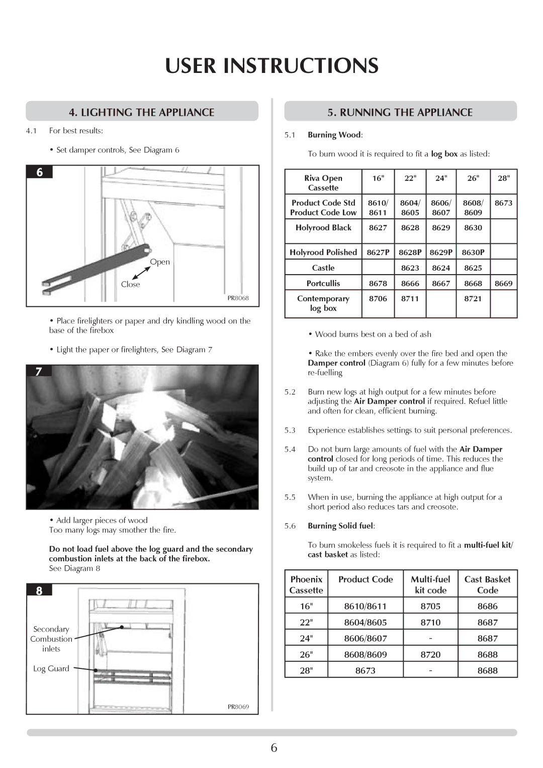 Stovax PM219 manual Lighting the appliance, Running The appliance 