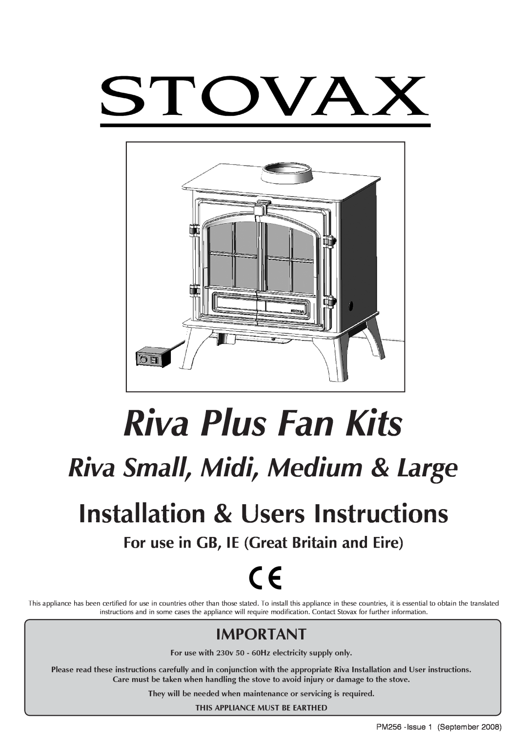 Stovax PM256 manual Riva Plus Fan Kits, Riva Small, Midi, Medium & Large, Installation & Users Instructions 