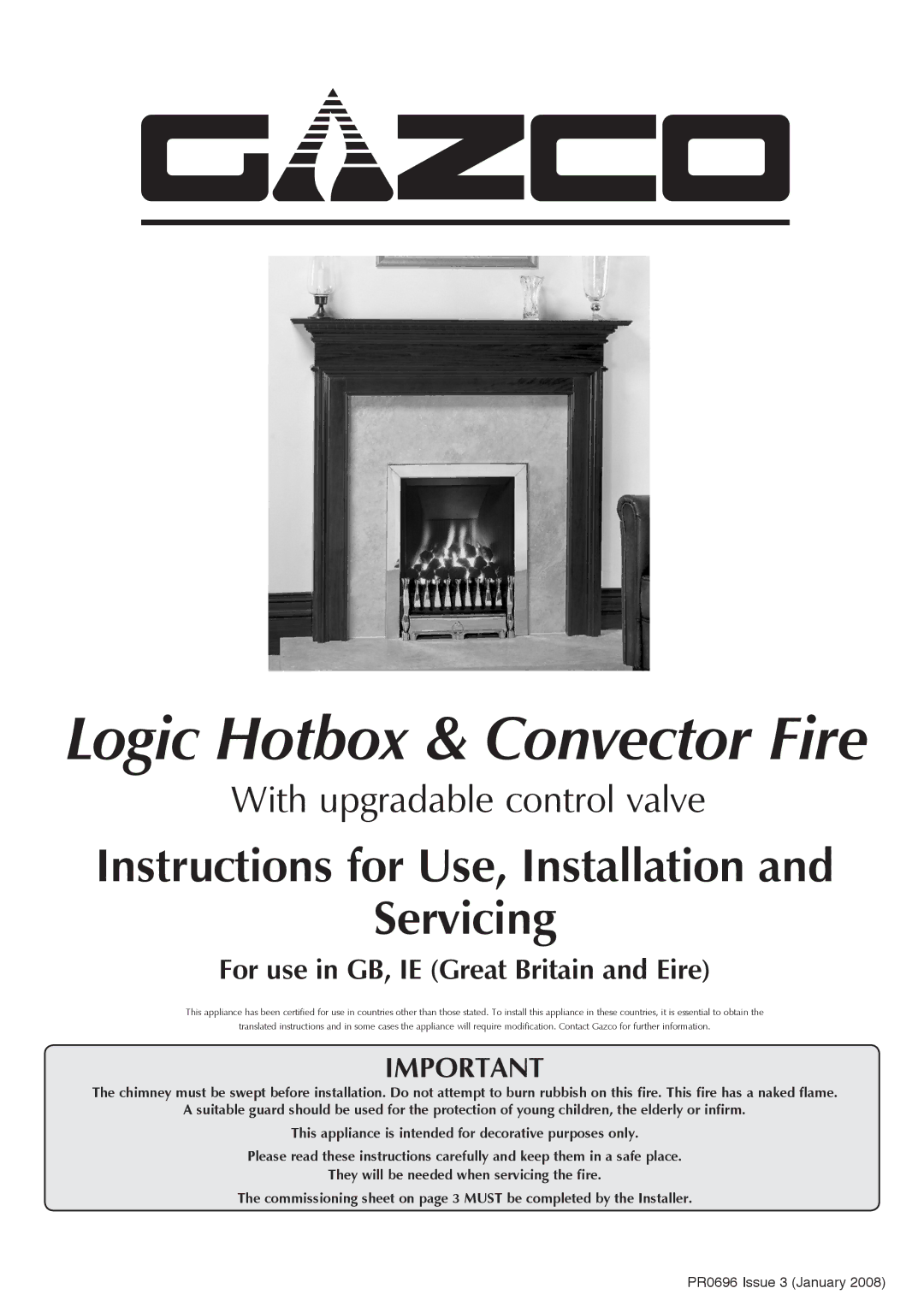 Stovax PR0696 manual Logic Hotbox & Convector Fire 