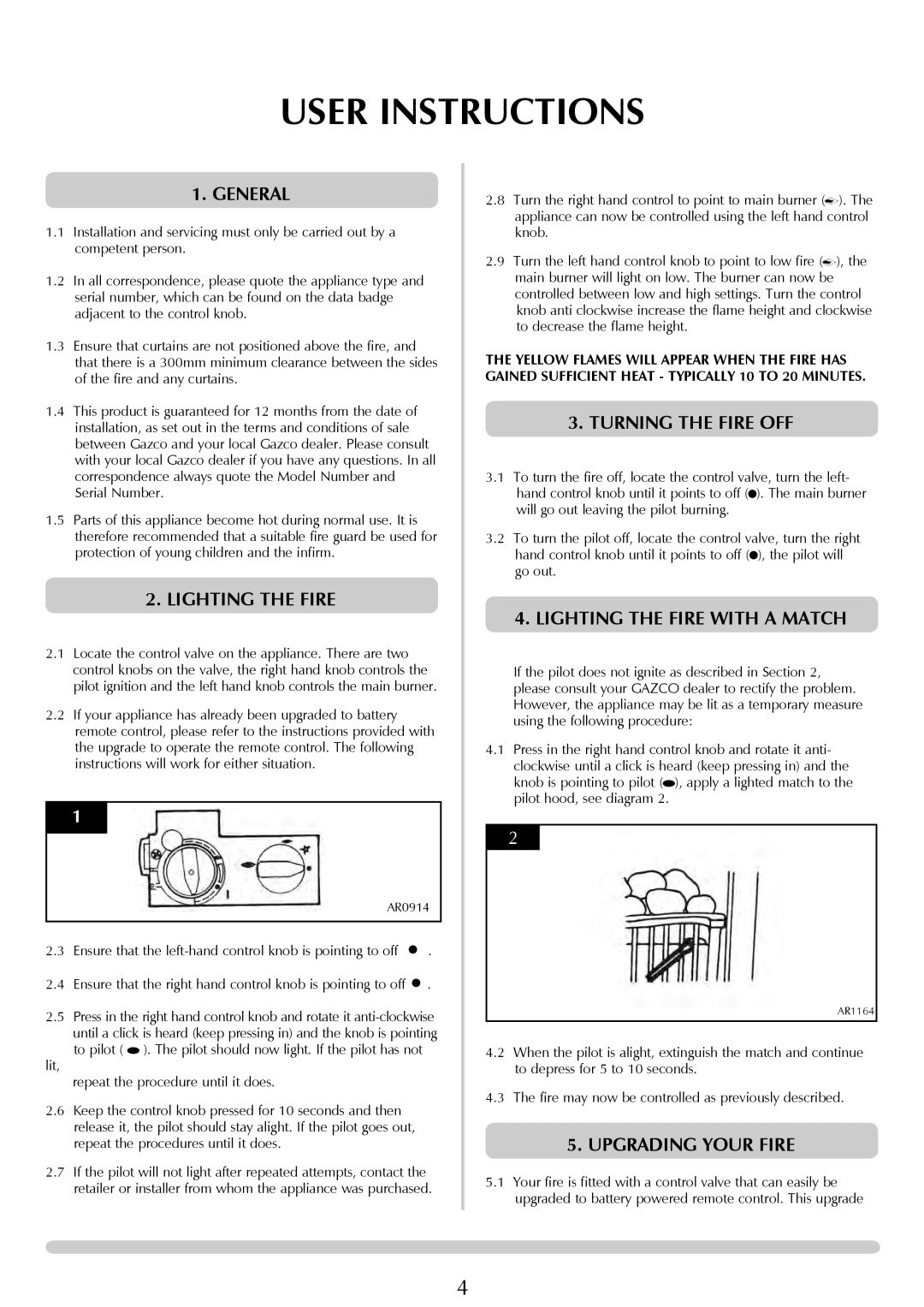 Stovax PR0696 manual User Instructions, Turning the Fire OFF, Lighting the Fire with a Match, Upgrading Your Fire 