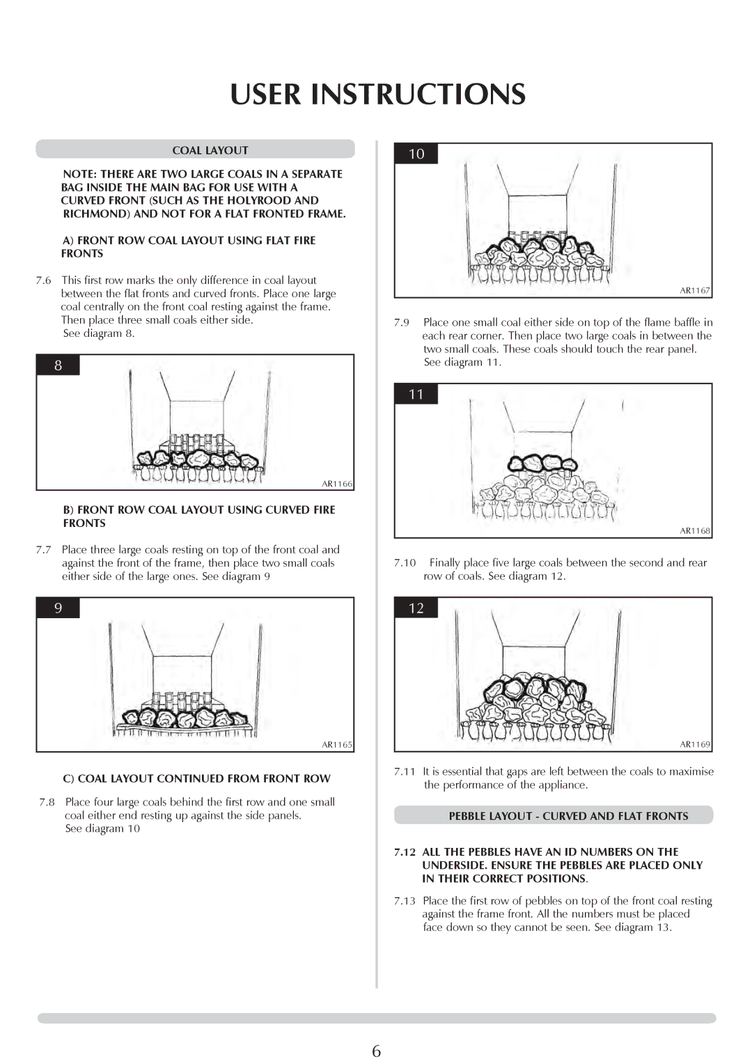 Stovax PR0696 manual Coal Layout Front ROW Coal Layout Using Flat Fire Fronts 