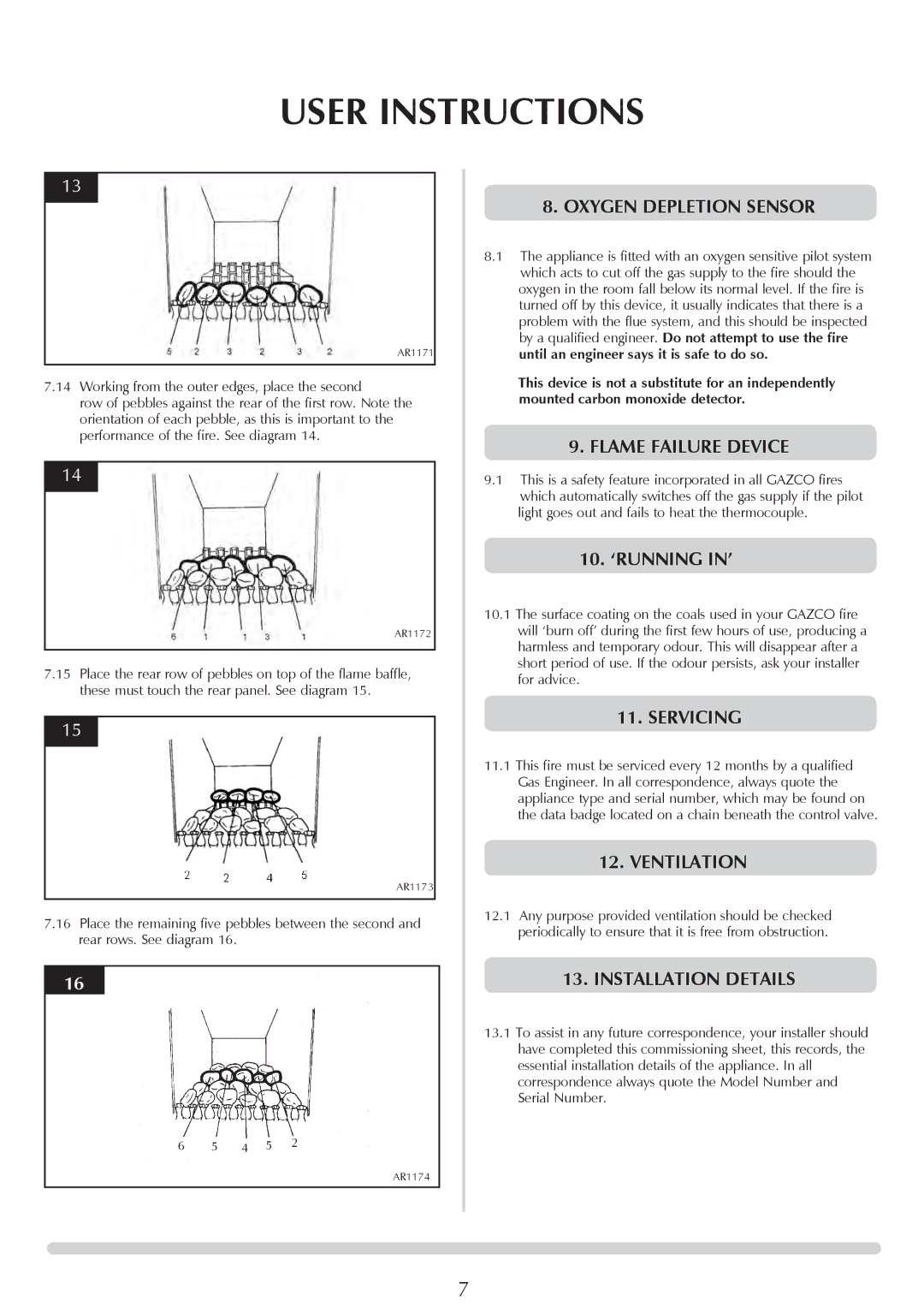 Stovax PR0696 manual Oxygen Depletion Sensor, Flame Failure Device, 10. ‘RUNNING IN’, Servicing, Ventilation 