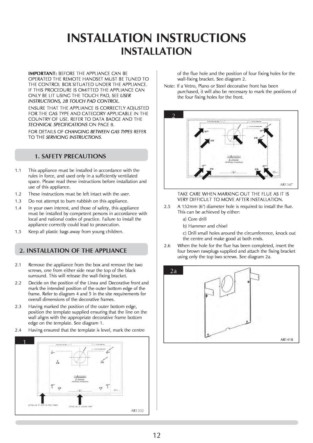 Stovax PR0731 manual Installation Instructions, Safety Precautions, installation of the appliance 