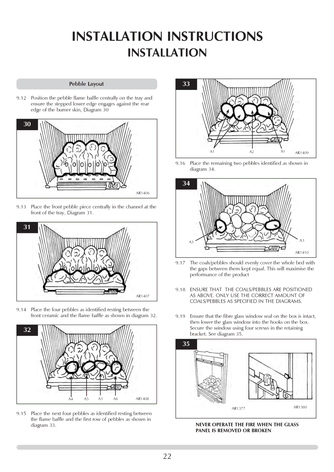 Stovax PR0741 manual Pebble Layout 