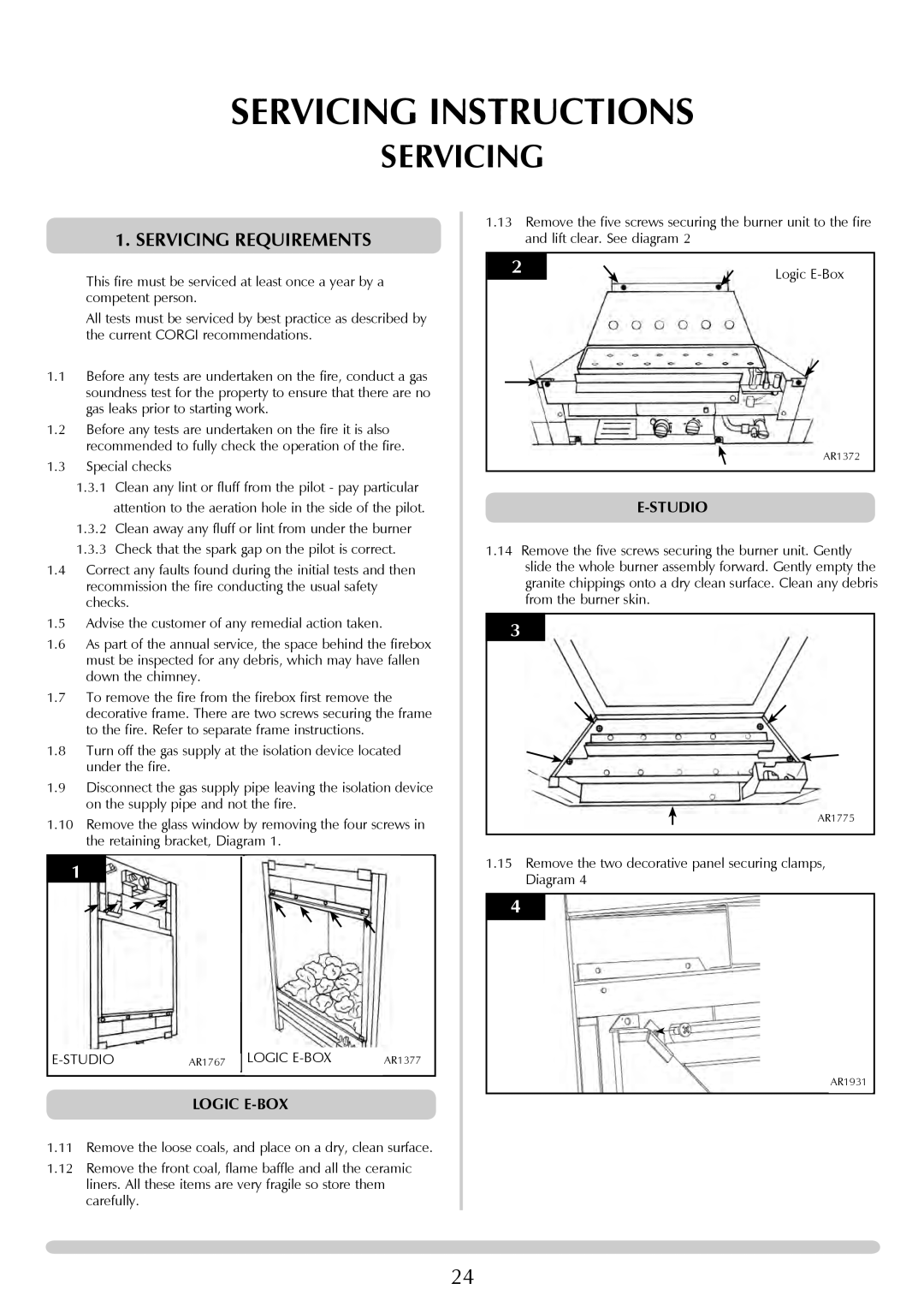 Stovax PR0741 manual Servicing Instructions, Servicing Requirements 