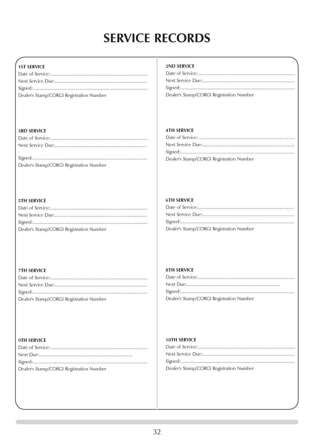 Stovax PR0741 manual Service Records 