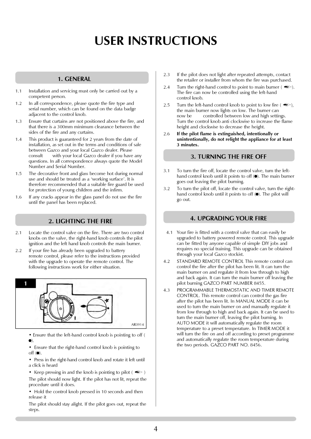 Stovax PR0741 manual User Instructions, General, Lighting the Fire, Turning the Fire OFF, Upgrading your fire 