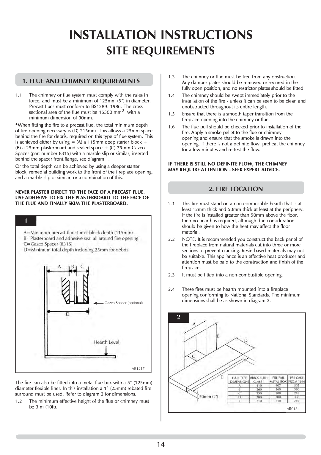 Stovax PR0741 manual Site Requirements, Installation Instructions, Flue And Chimney Requirements, Fire Location 