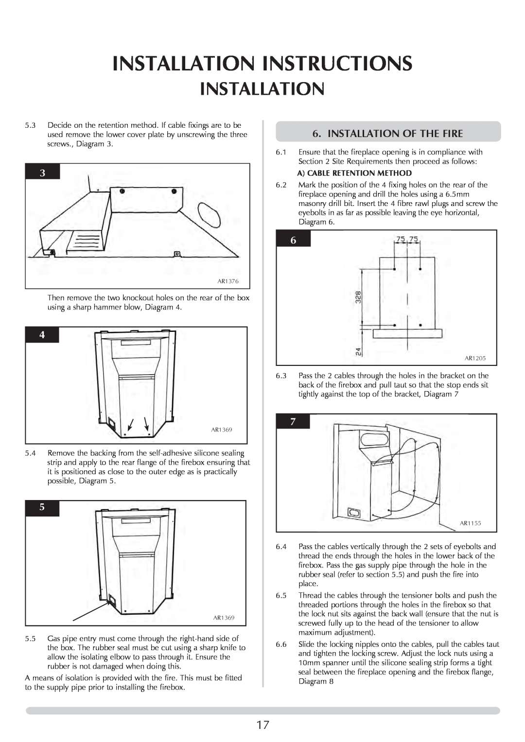 Stovax PR0741 manual Installation Instructions, Installation Of The Fire, Acable Retention Method 