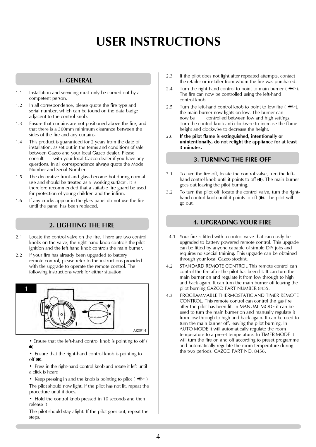 Stovax PR0741 manual User Instructions, general, Lighting The Fire, Turning The Fire Off, upgrading your fire 