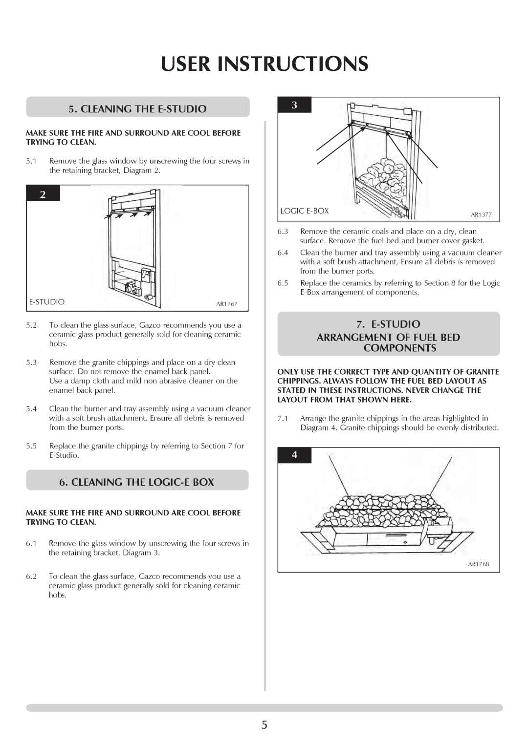Stovax PR0741 manual User Instructions, Cleaning the E-studio, Cleaning the logic-ebox 
