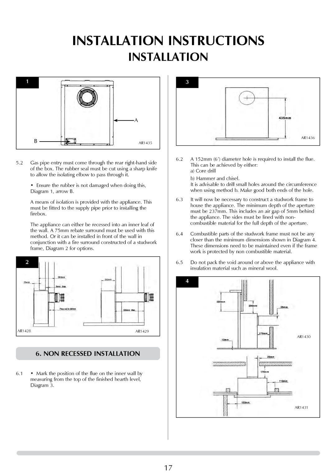 Stovax PR0776 manual Non recessed installation 