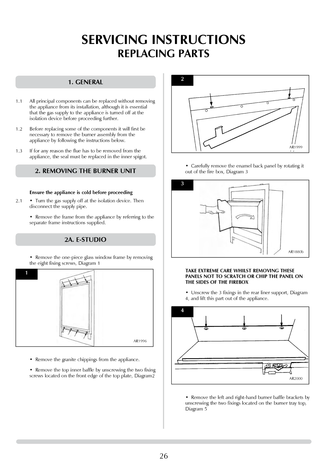 Stovax PR0776 manual General, Removing the Burner Unit, 2A. E-STUDIO 