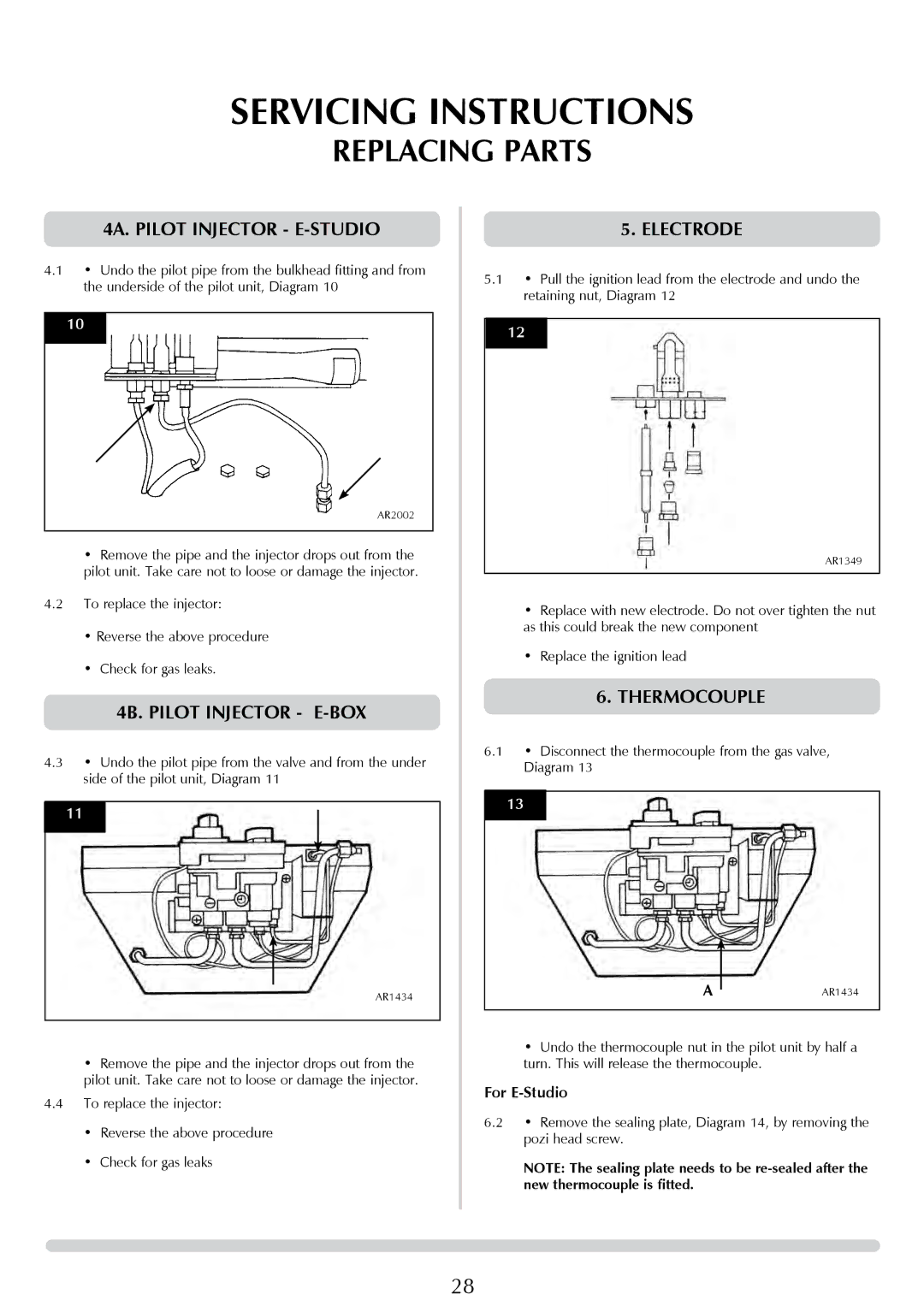 Stovax PR0776 manual 4A. Pilot injector E-STUDIO, 4B. Pilot injector E-BOX, Electrode, Thermocouple 