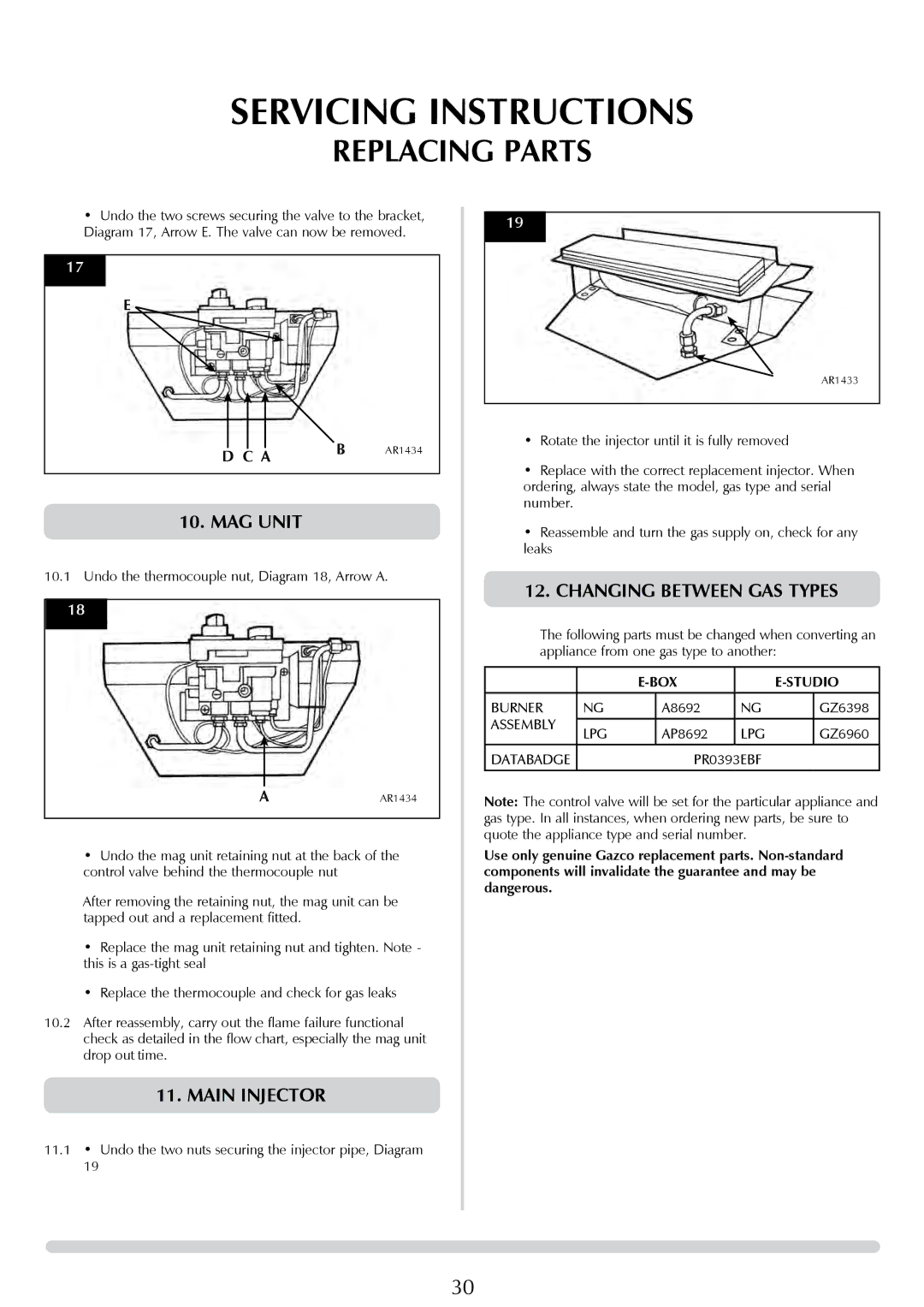 Stovax PR0776 manual Mag unit, Main injector, Changing between gas types, BOX Studio 