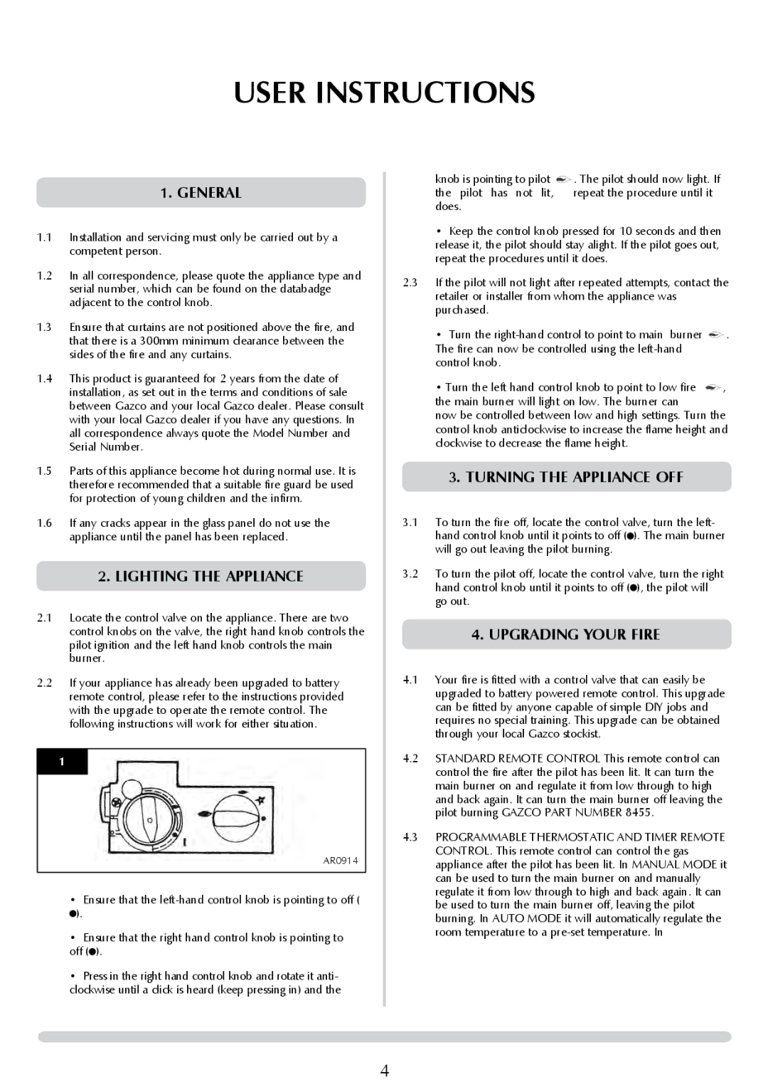 Stovax PR0776 manual User Instructions, General, Lighting the Appliance, Turning the Appliance OFF, Upgrading Your Fire 